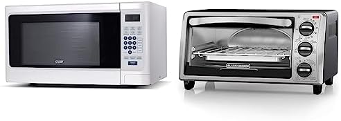 Commercial Chef Countertop Microwave, 1.1 Cubic feet, White & BLACK+DECKER 4-Slice Convection Oven, Stainless Steel, Curved Interior fits a 9 inch Pizza, TO1313SBD