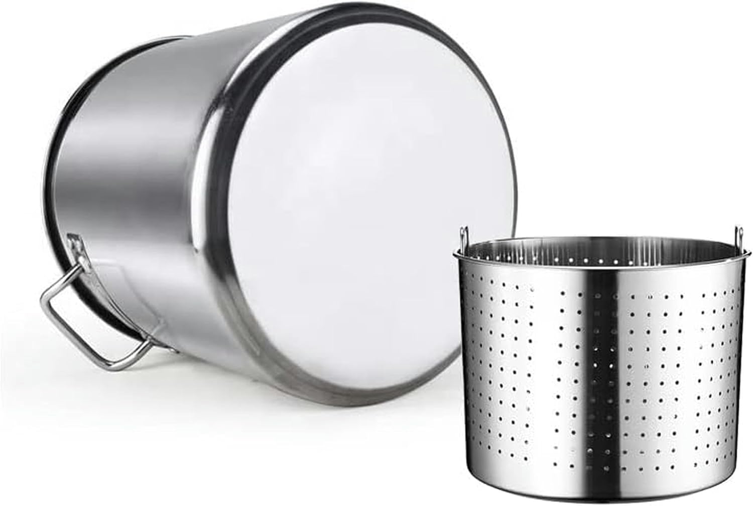Stainless Steel Stockpot with Strainer Basket and Lid/Multipurpose Stock Pot Crawfish Seafood Deep Turkey Fryer Pot Heavy Kettle Cookware for Boiling,45Qt（63Qt）