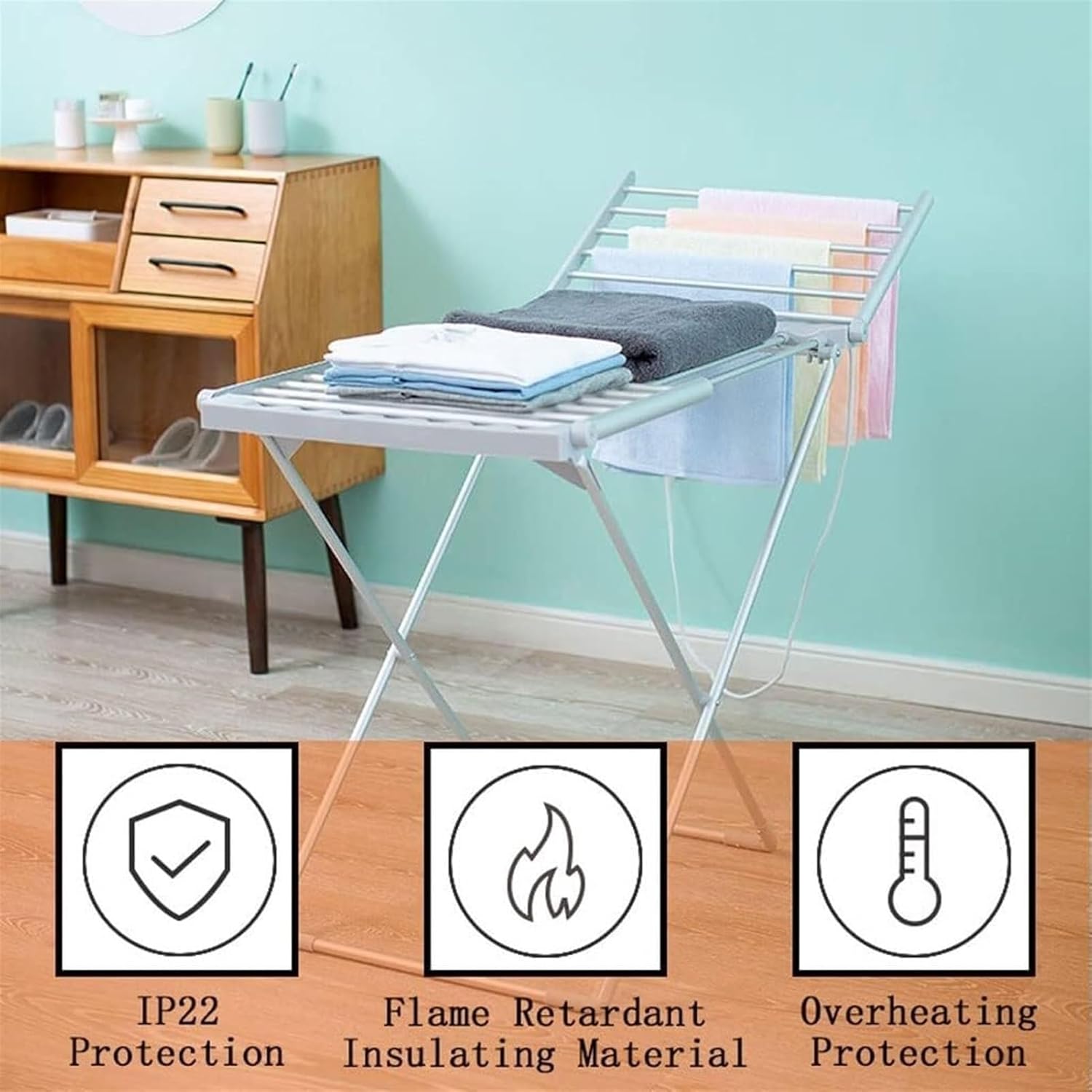 Heated Clothes Airer, 20 Bars Winged Folding Clothes Drying Rack, Heated Clothes Dryer Rack, Efficient Laundry Drying Rack Fashionable