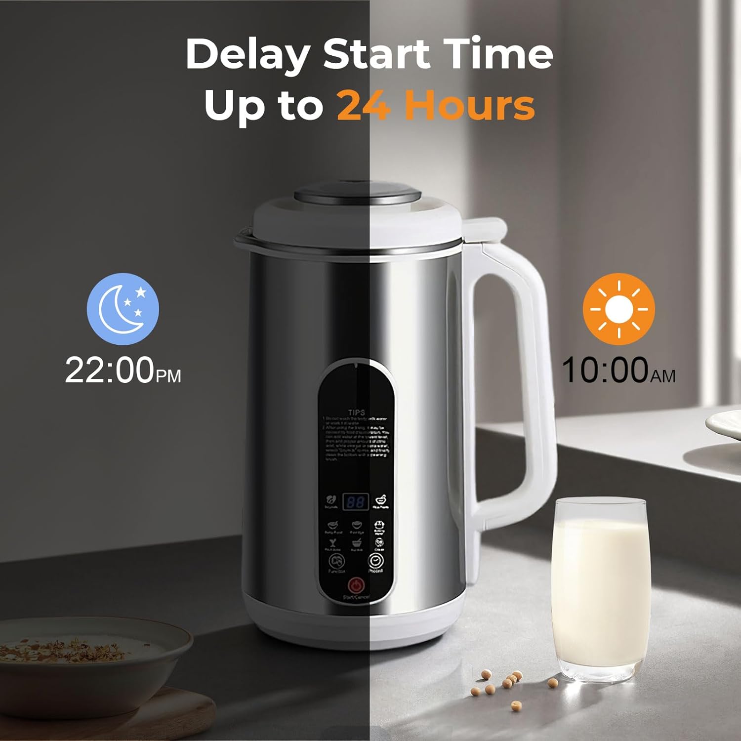 8 in 1 Nut Milk Maker, 42oz Soy Milk Maker Machine for Homemade Almond, Oat, Coconut, Plant-Based Milks, Stainless Automatic Blender with Delay Start/Keep Warm/Boil Water, Silver