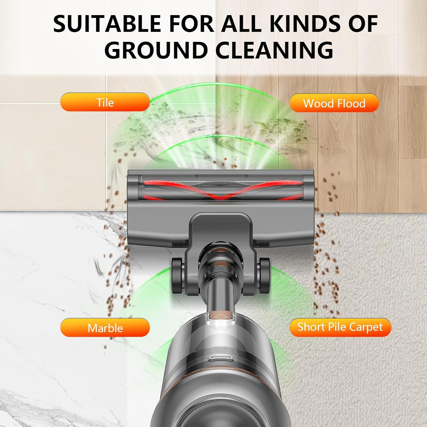 Cordless Vacuum Cleaner, 450W 48KPA Suction Power, 50 Minutes Runtime, Rechargeable Stick Vacuum for Carpet, Tile, Pet Hair, Hardwood Floors, Black Gold