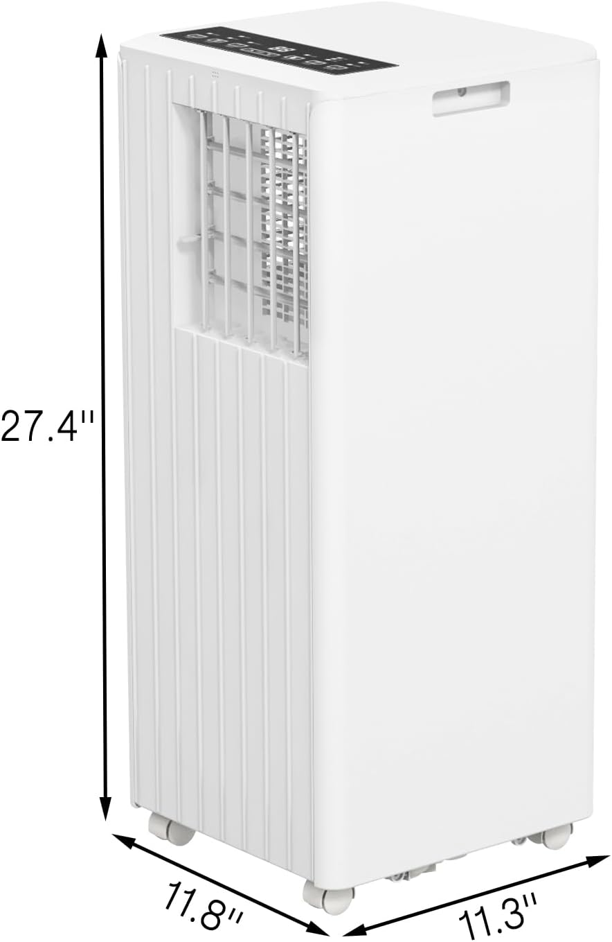 8000 BTU Portable Air Conditioner, 350 Sq.Ft Coverage, 3-In-1 Cooling, Fan, Dehumidifier, with Remote Control, 24H Timer, with Remote Control, Sleep Modes, for Bedroom, Office