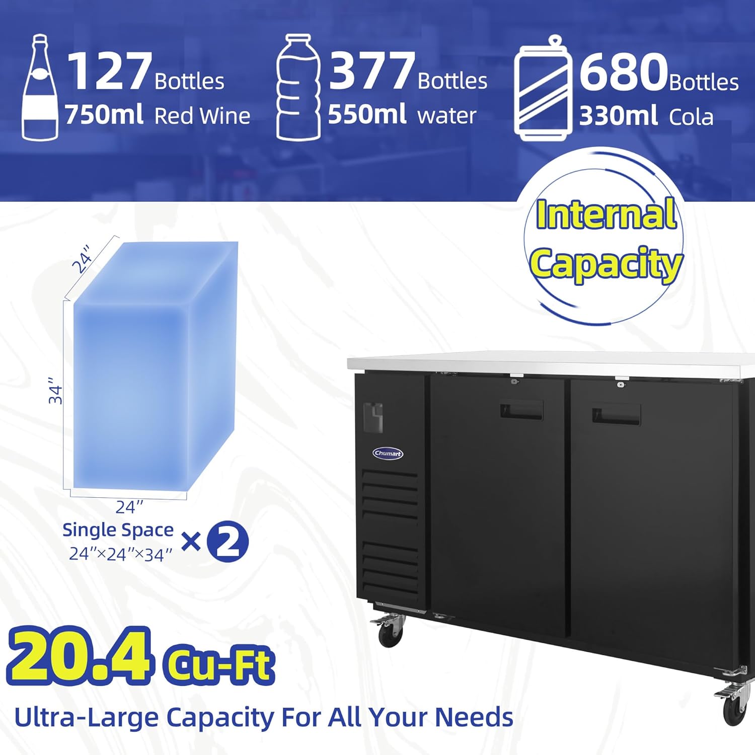 Polarman Back Bar Cooler Solid Door Beer refrigerator NSF/ETL Certified Undercounter Beverage Fridge 20.4 Cu-ft Capacity| 33°F-41°F Digital Control | Stainle ss Steel Interior & Heavy-Duty Casters