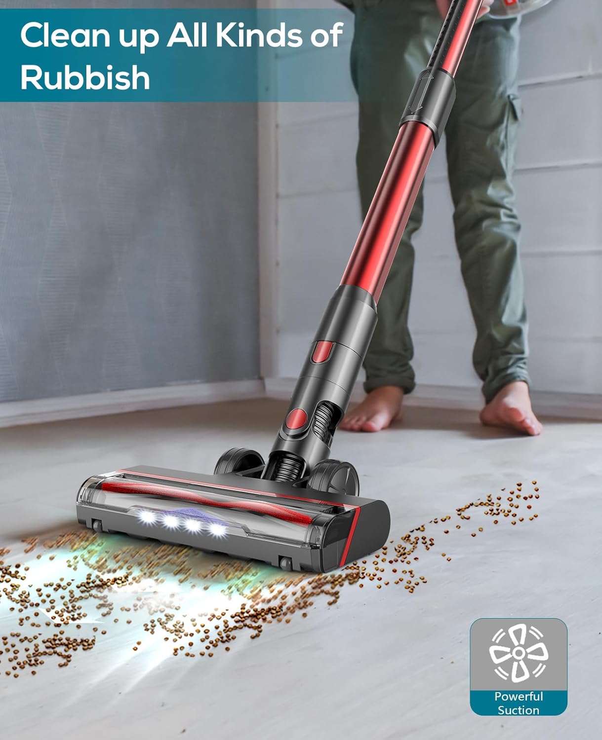 Ljuren Cordless Vacuum Cleaner, Modern Stick Vacuum with 35 Mins Detachable Battery, 1200ML Dust Cup, 2 Adjustable Suction Modes (Peach Red)