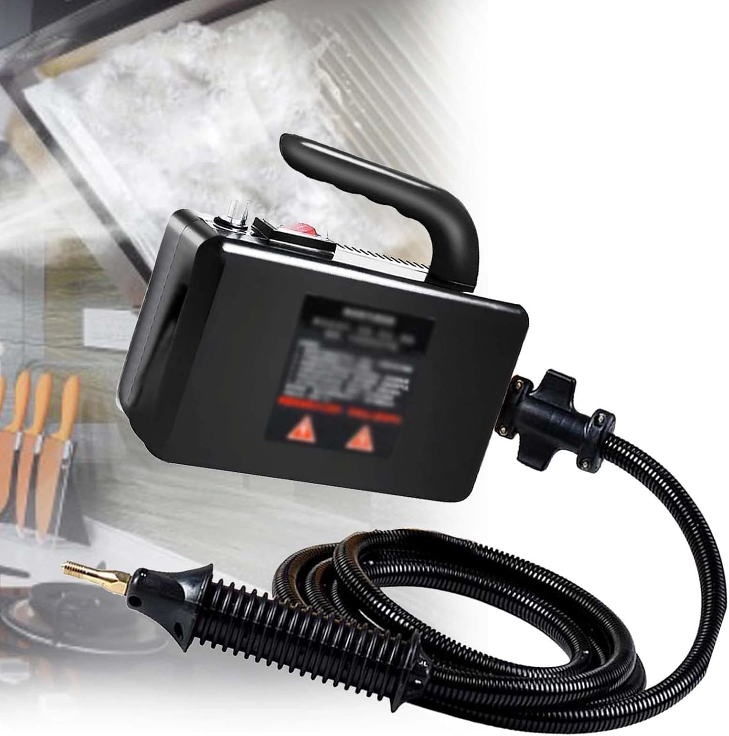 Portable Steam Cleaner 2600W High Temperature Portable Steam Engine Smart Multifunctional Steam Cleaner for heavy oil and heavy stains in kitchen,car,bathroom and floor etc.,Black-220V