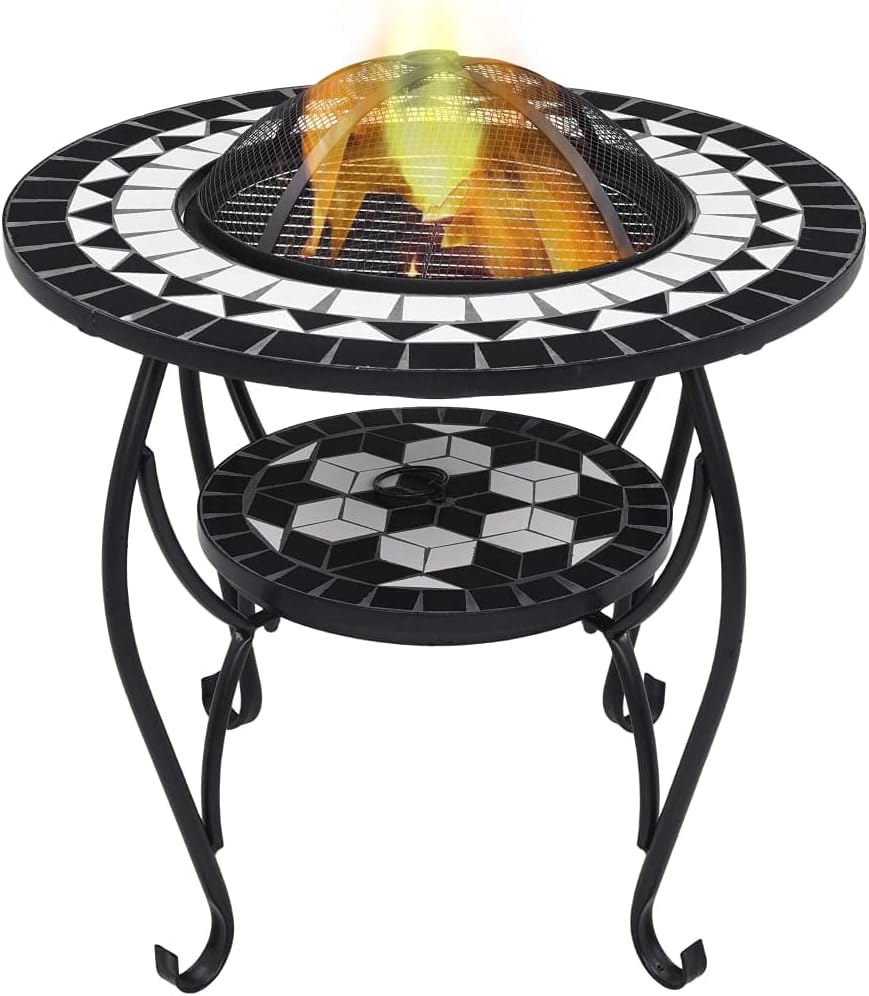 CHARMMA Mosaic Fire Pit Table Black and White 26.8