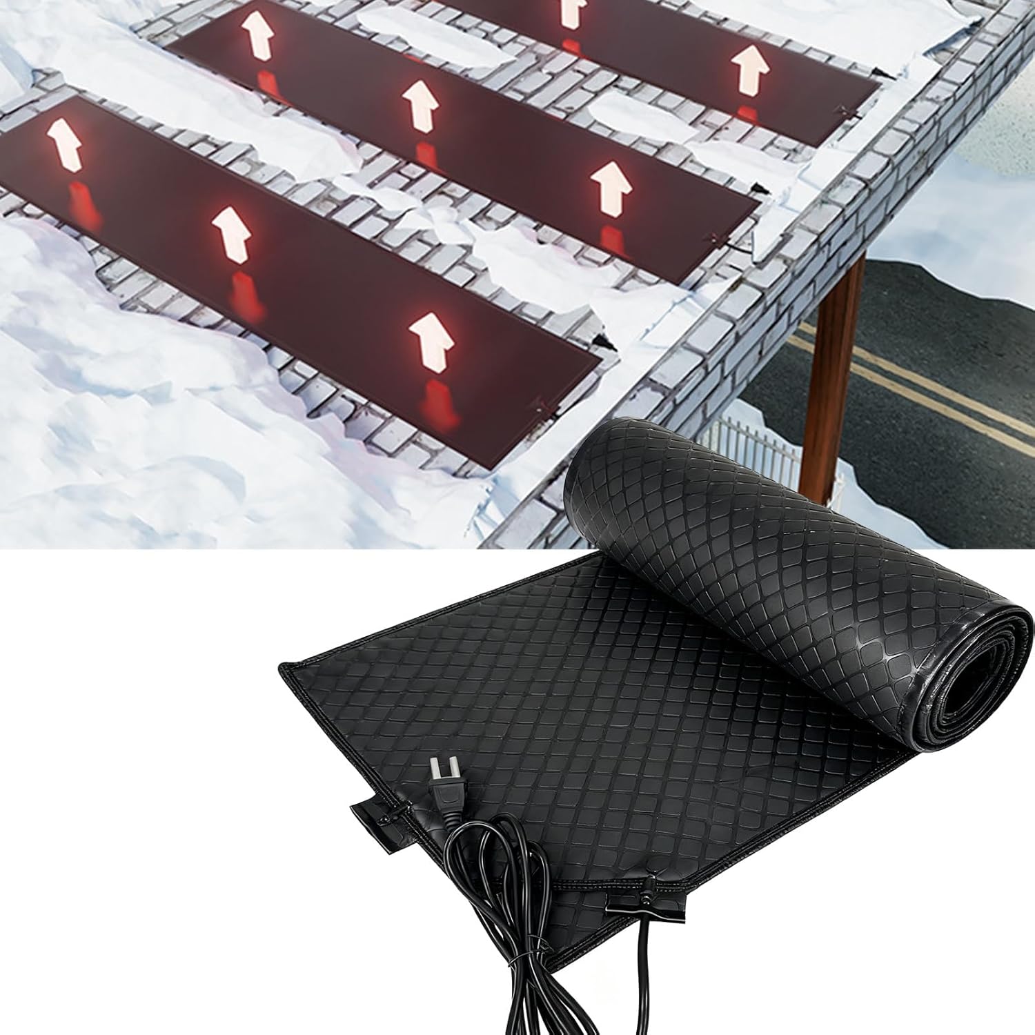 Heated Snow Melting Mats Outdoor, Roof & Gutter De-Icing Heater, Anti-Slip Outdoor Winter Heated Mat for Walkways, Prevention Roof and Valley Ice Dam, 3 in/h Melting Speed(12cm*180cm(4.7in*6ft))