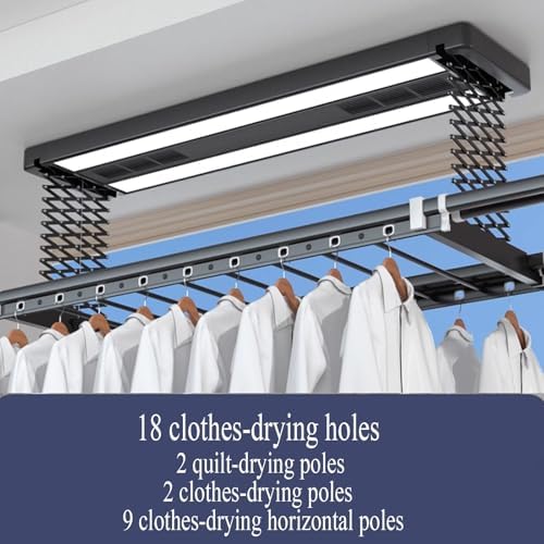 Ceiling Clothes Dryer Aluminium and Steel Electric Clothes Dryer with Remote Control,Foldable Indoor Clothes Drying Rack - Compact Retractable Design (135-220cm) for Large Sheets, 35kg Load