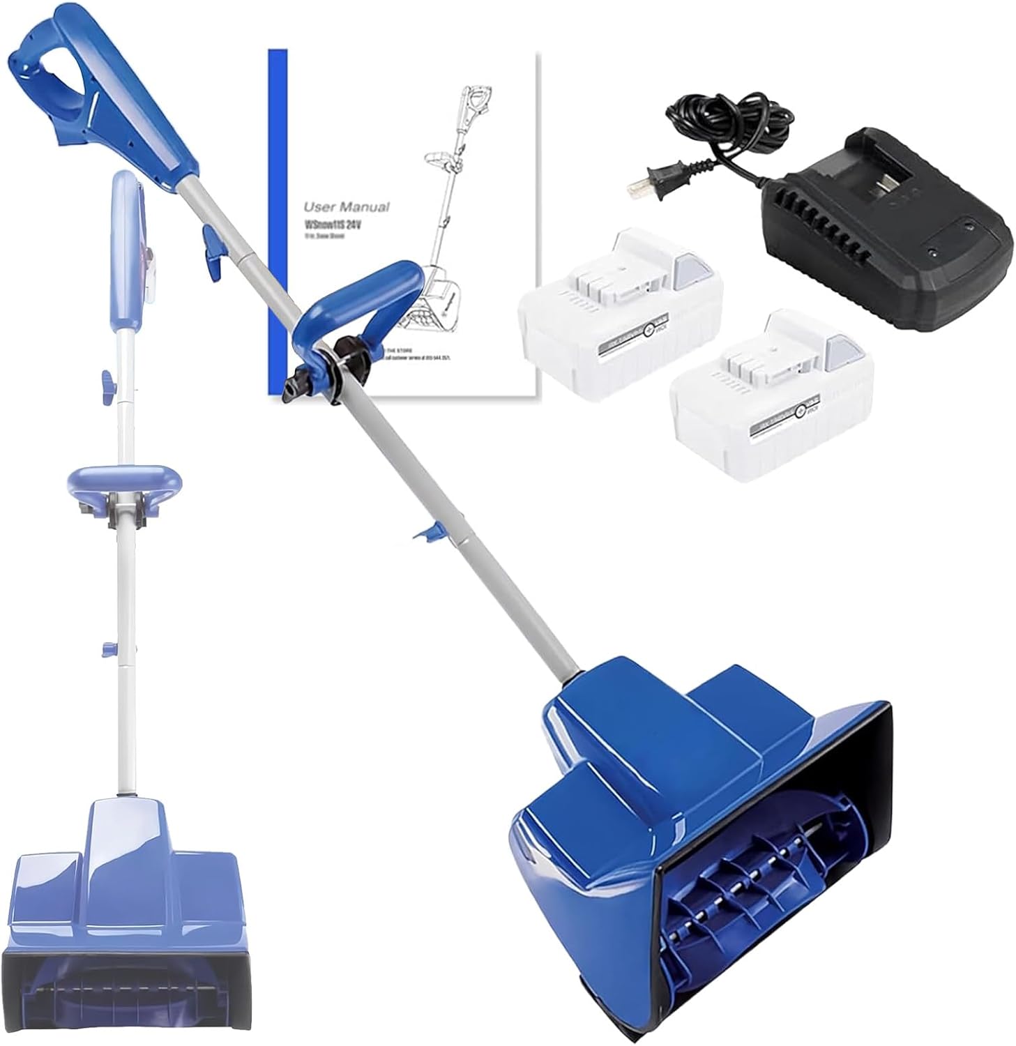 Cordless Snow Shovel, 11inch Electric Snow Blower, 24V 4.0Ah Battery Powered Snow Shovel, Hand-Pushed Snowblower for Driveway, Patio,2 Battery