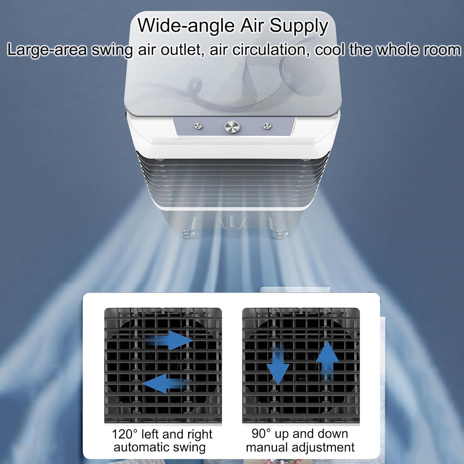 3 in 1 Commercial Evaporative Air Cooler Fan, Swamp Cooler Air Conditioner with 3 Speeds, Industrial Air Conditioning Fan with 120°Oscillation, Large Water Tank, Powerful Motor for Efficient Cooling(G