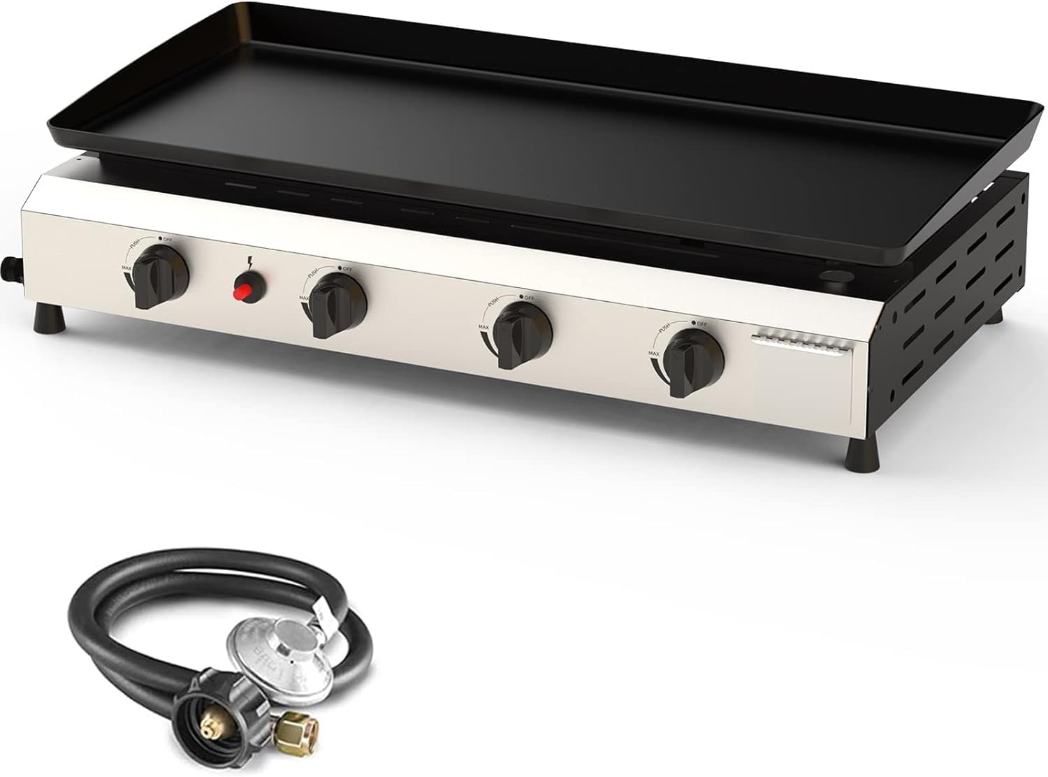 4 Burner BBQ Gas Griddle, 30 Inch Stainless Steel Portable Detachable Propane Griddle, 40,000 BTU Flat Top Barbecue Grill for Camping