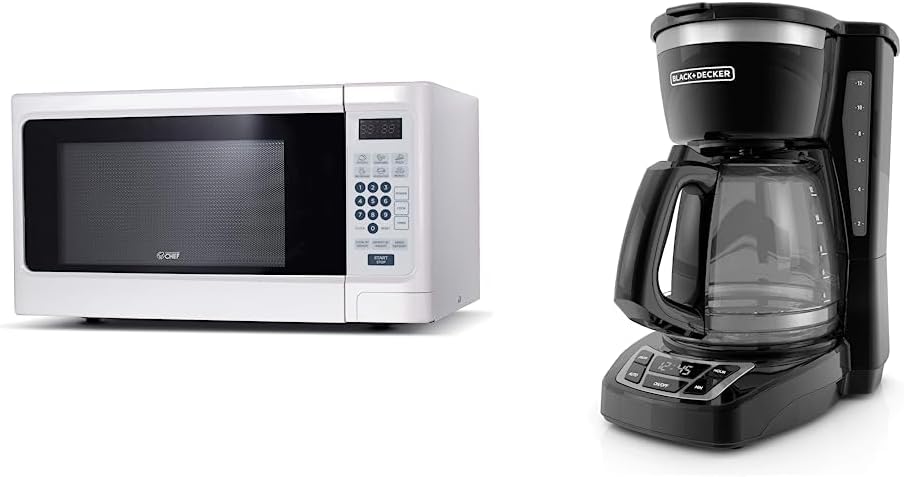 Commercial Chef Countertop Microwave, 1.1 Cubic feet, White & Black+Decker CM1160B 12-Cup Programmable Coffee Maker, Black/Stainless Steel