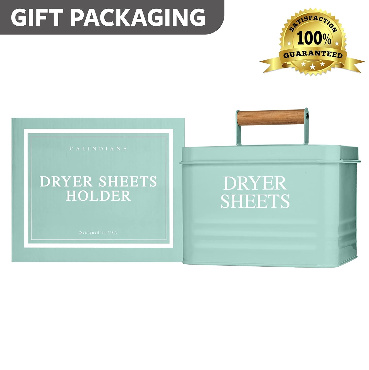 Calindiana Modern Farmhouse Lint Bin, Dryer Sheets Holder and Laundry Powder Pods Container Bundle for Laundry Room Organization and Storage, Laundry Room Decor, Mint