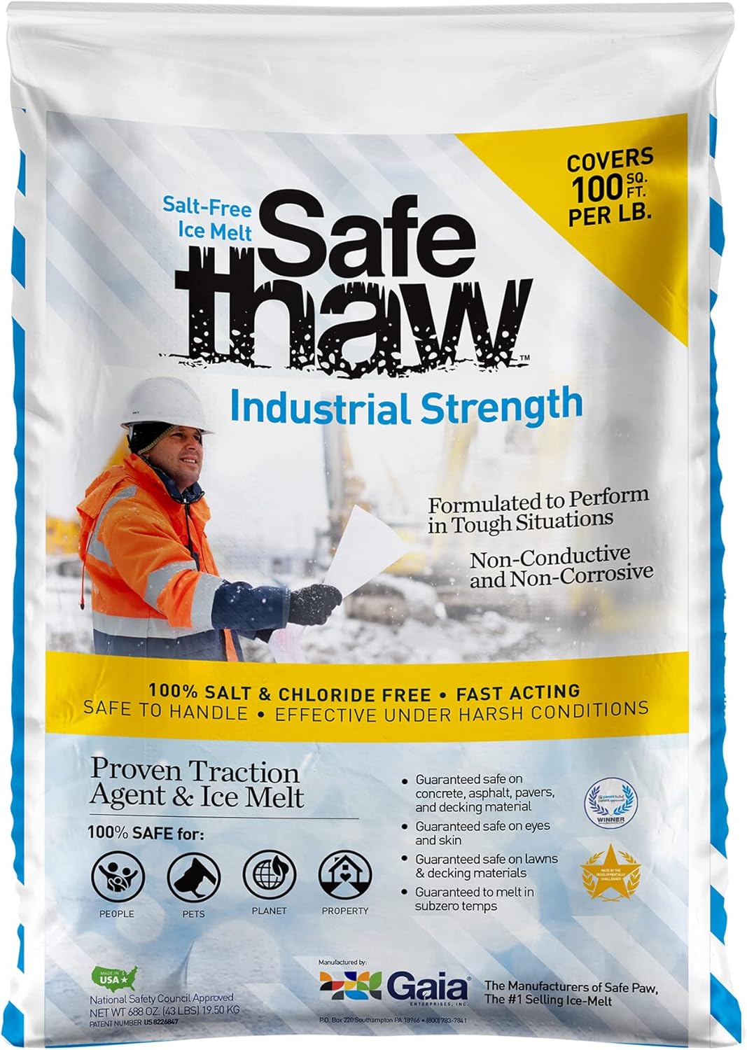 Safe Thaw Industrial Strength Salt Free Pet Safe Snow Ice Melter and Traction Agent for Concrete, Asphalt, Decks, Lawns, and More, 43 Pound Bag