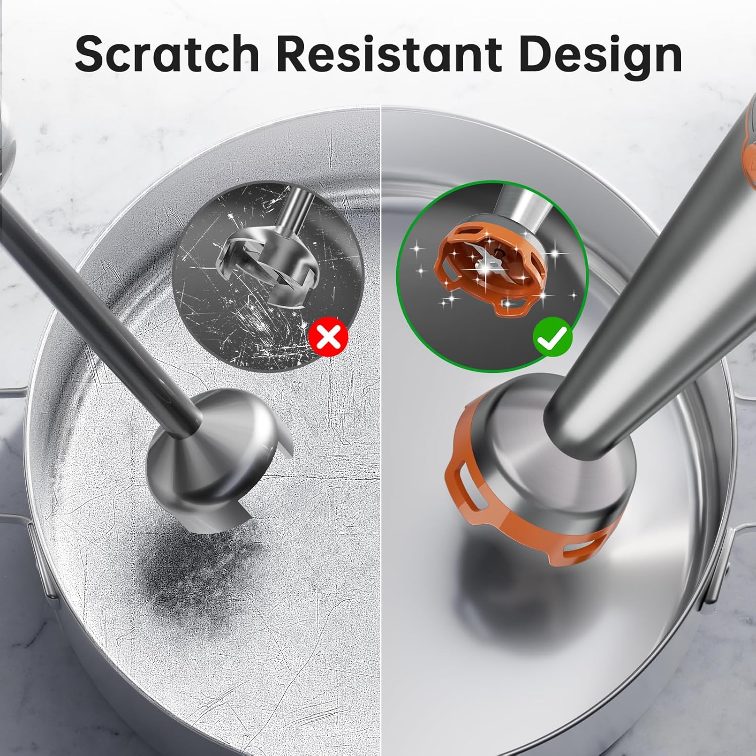 Immersion Blender Handheld Corded Hand Blenders Set 1100W, Trigger Variable Speed 5 in 1 Stick Emulsifier with Chopper, Whisk and Frother for Soup, Baby Food and Smoothies, Orange