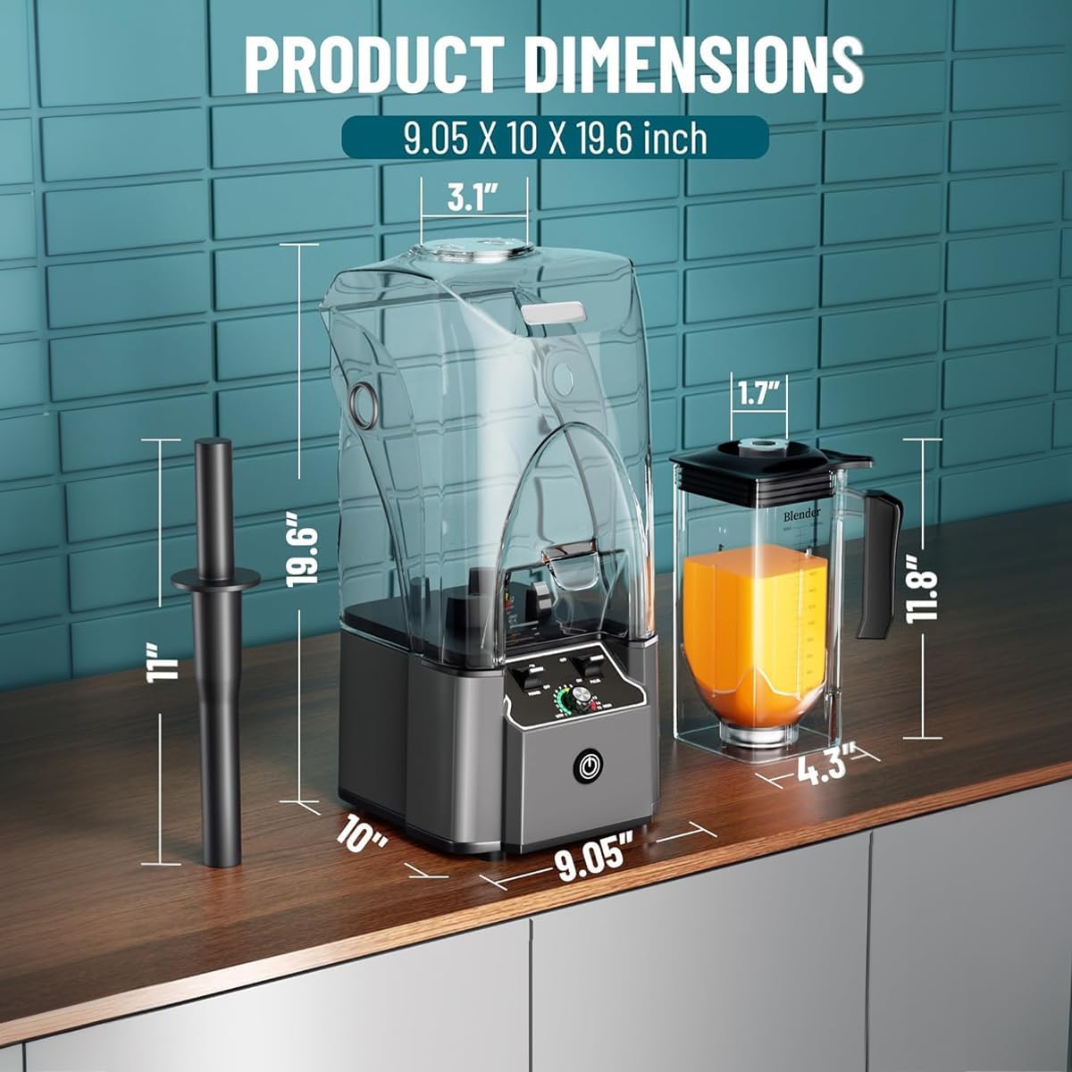 Professional Commercial Blender With Shield Quiet Sound Enclosure 2200W Industries Strong and Quiet Professional-Grade Power, Self-Cleaning,Grey