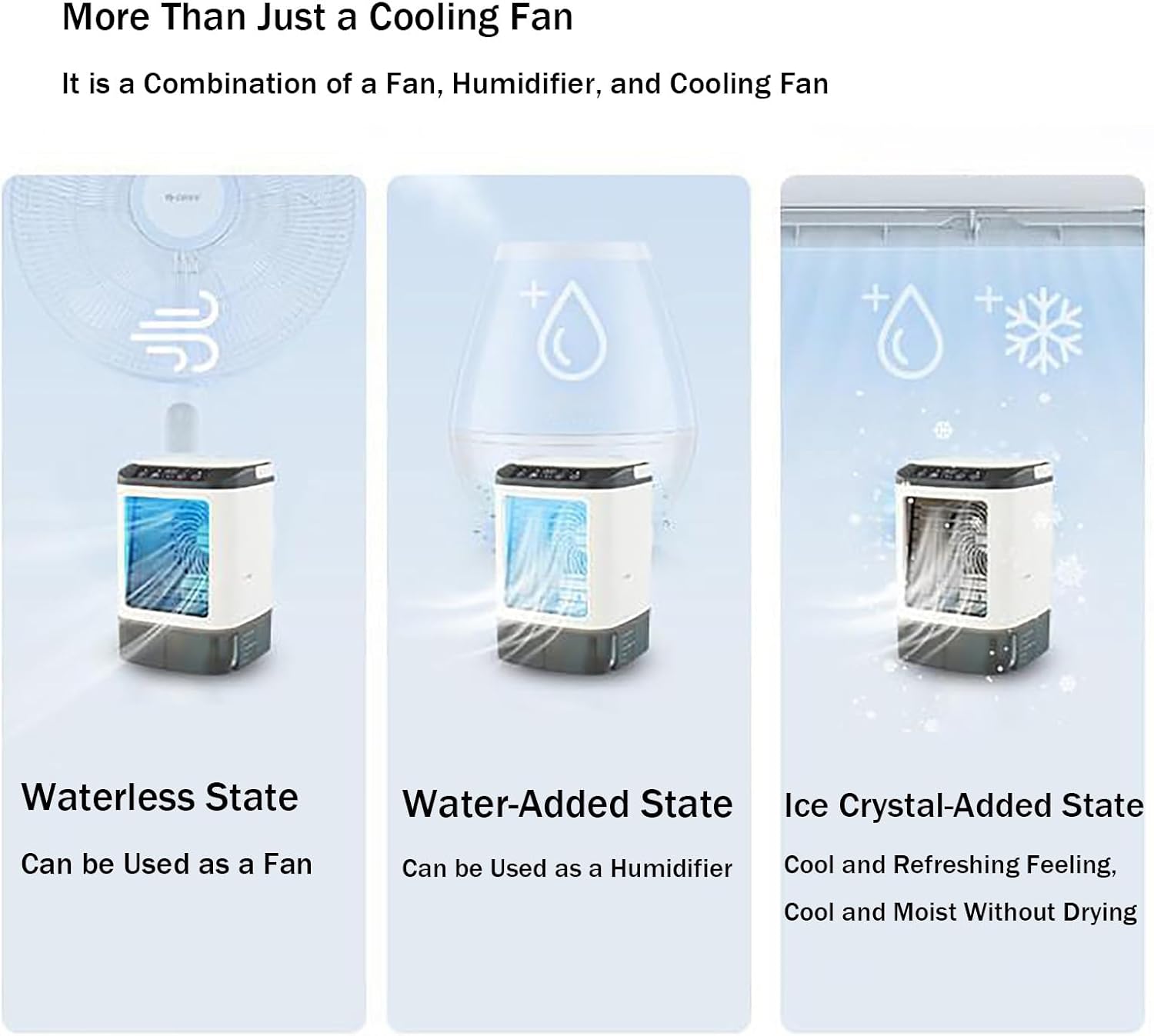 Portable Air Conditioners, Evaporative Air Cooler with 0.24Gal Water Tank, Built-In Ice Box, 3 Wind Speeds, 2-Stage Atomization, 7 Color Light, Swamp Cooler Fan for Room Bedroom Office