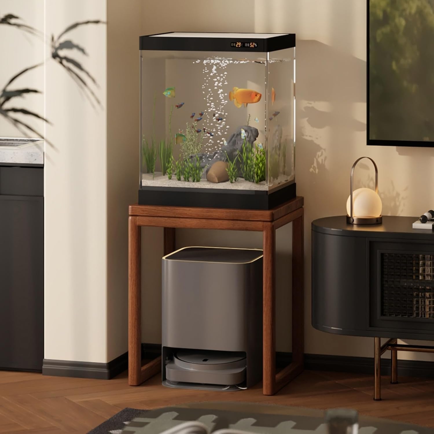 Vacuum Cleaner Storage Cabinet, Portable Wood Side Table Mobile End Table，Sweeping Robot Storage Table，Multi-Functional，for Living Room Home Furnishing Kitchen Scenario Use(Green)