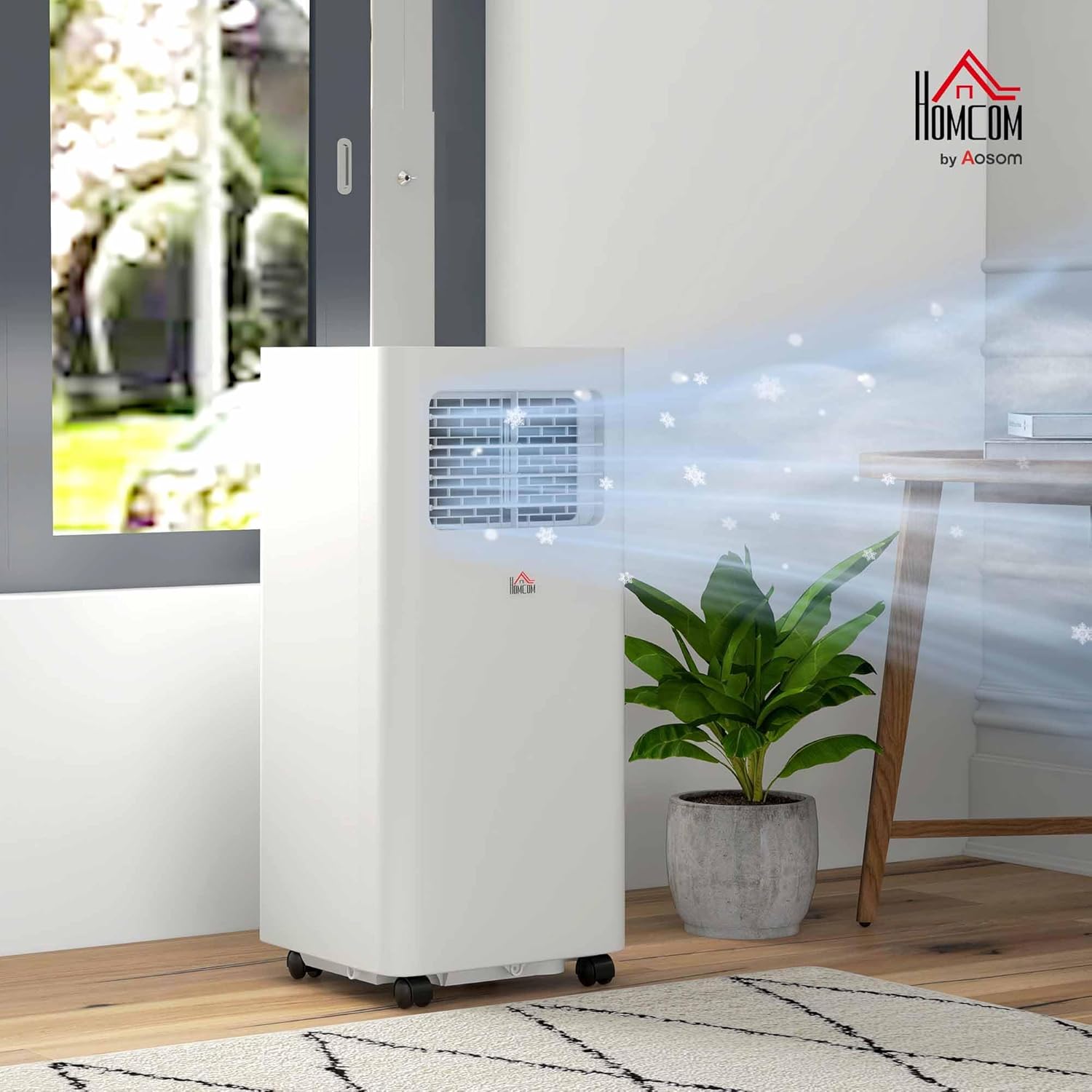 HOMCOM 8000 BTU Portable Air Conditioner for Rooms Up to 345 Sq. Ft., 3-in-1 AC Unit with Dehumidifier, Cooling Fan, Sleep, Remote, 24H Timer On/Off, Window Installation Kit, White