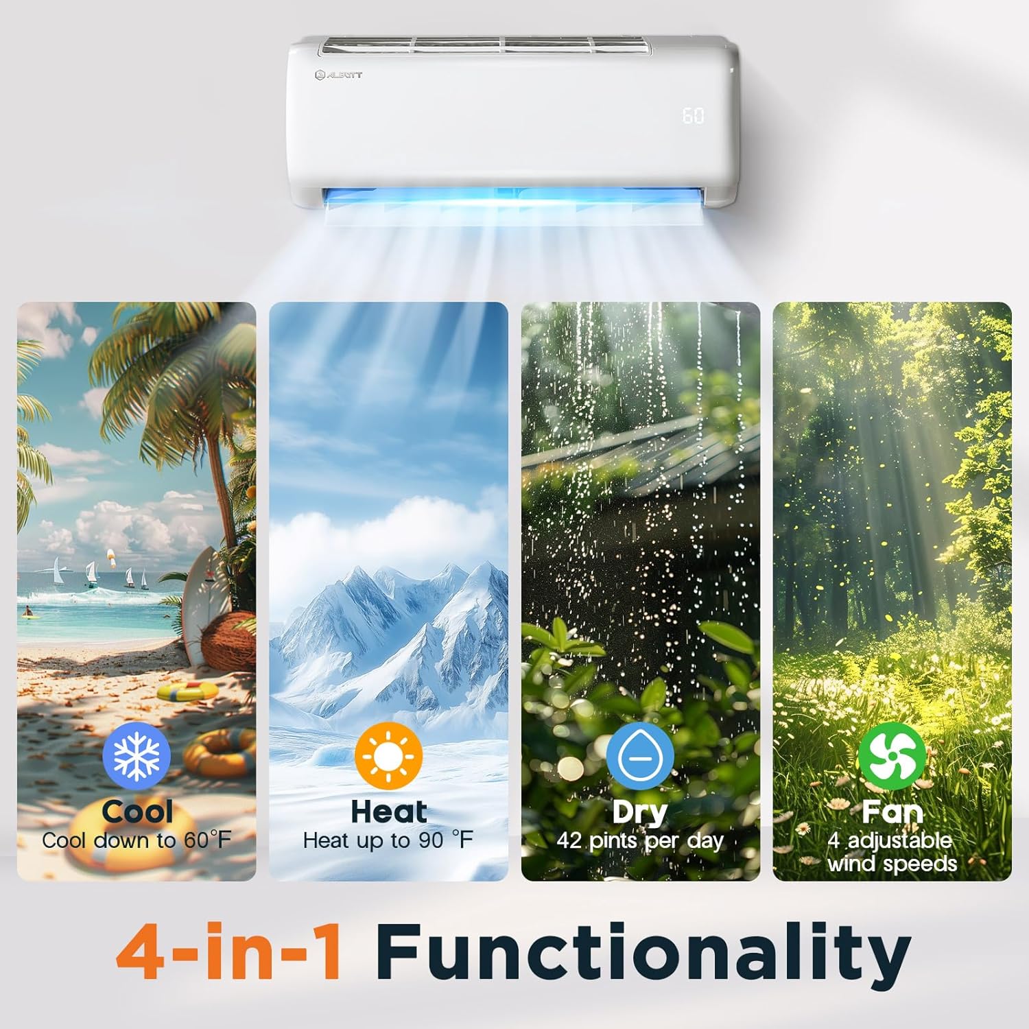 Albott 24000 BTU Mini Split Air Conditioner Heat Pump, SEER2 21, 220V, Energy Star Inverter AC with Wi-Fi Smart Control, Voice Assistant, Self-Cleaning, Compatible with Alexa, Cools up to 1500 Sq. Ft.