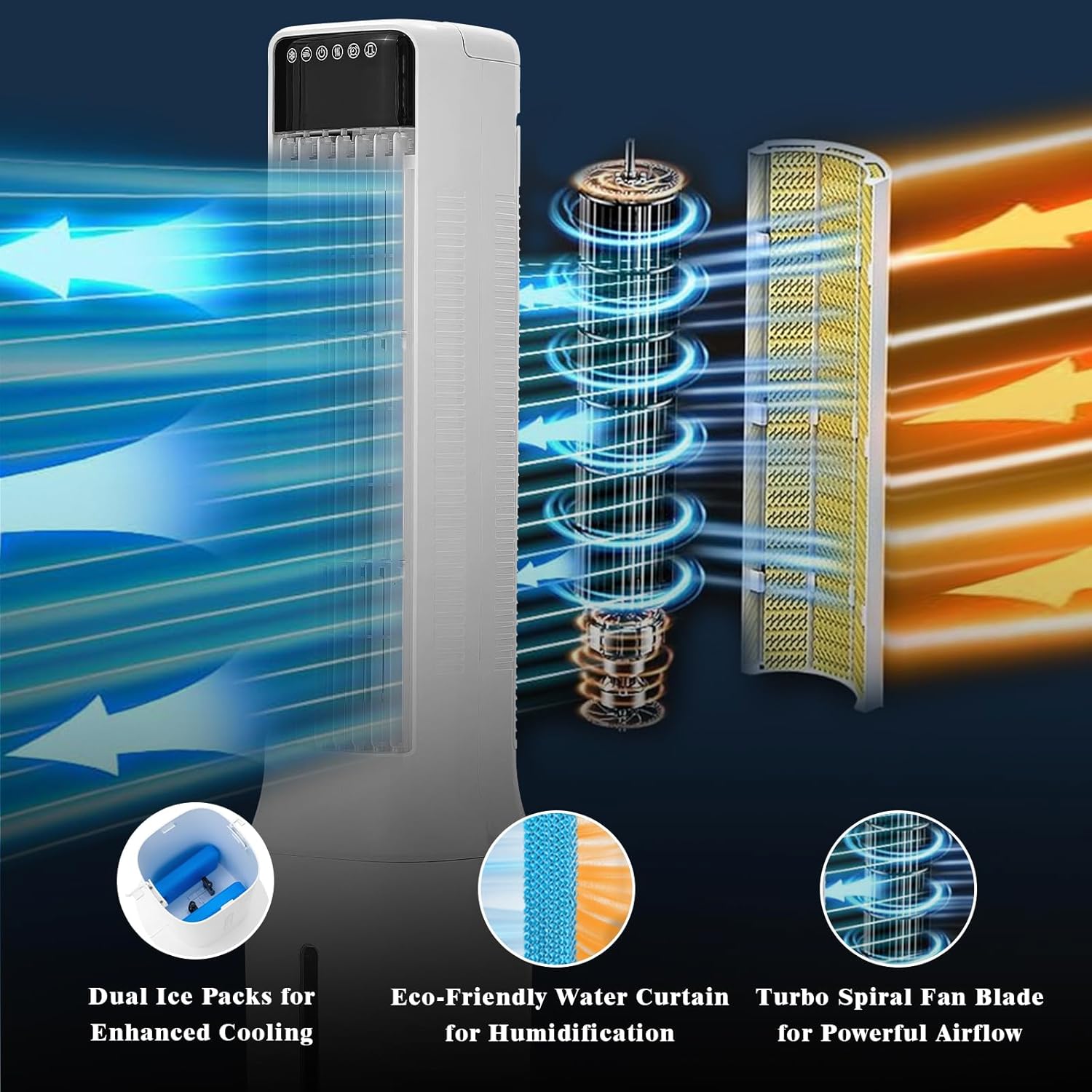 Portable Air Conditioner for Home Office Outdoor, Evaporative Swamp Cooler with 3Gal Water Tank, 120° Oscillation Cooling Fan with Remote 2 Modes 3 Speeds, 12H Timer & 4 Ice Packs