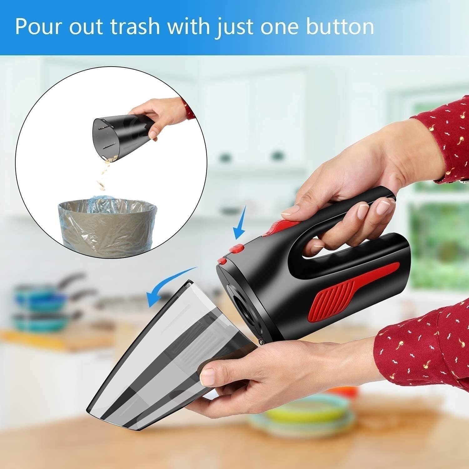 Handheld Vacuum Cordless, Handheld Vacuum Cordless, Wet Dry Vacuum Cleaner, Cyclone Hand Vacuum Cleaner Cordless for Car & Home, Rechargeable, 2200mAh,