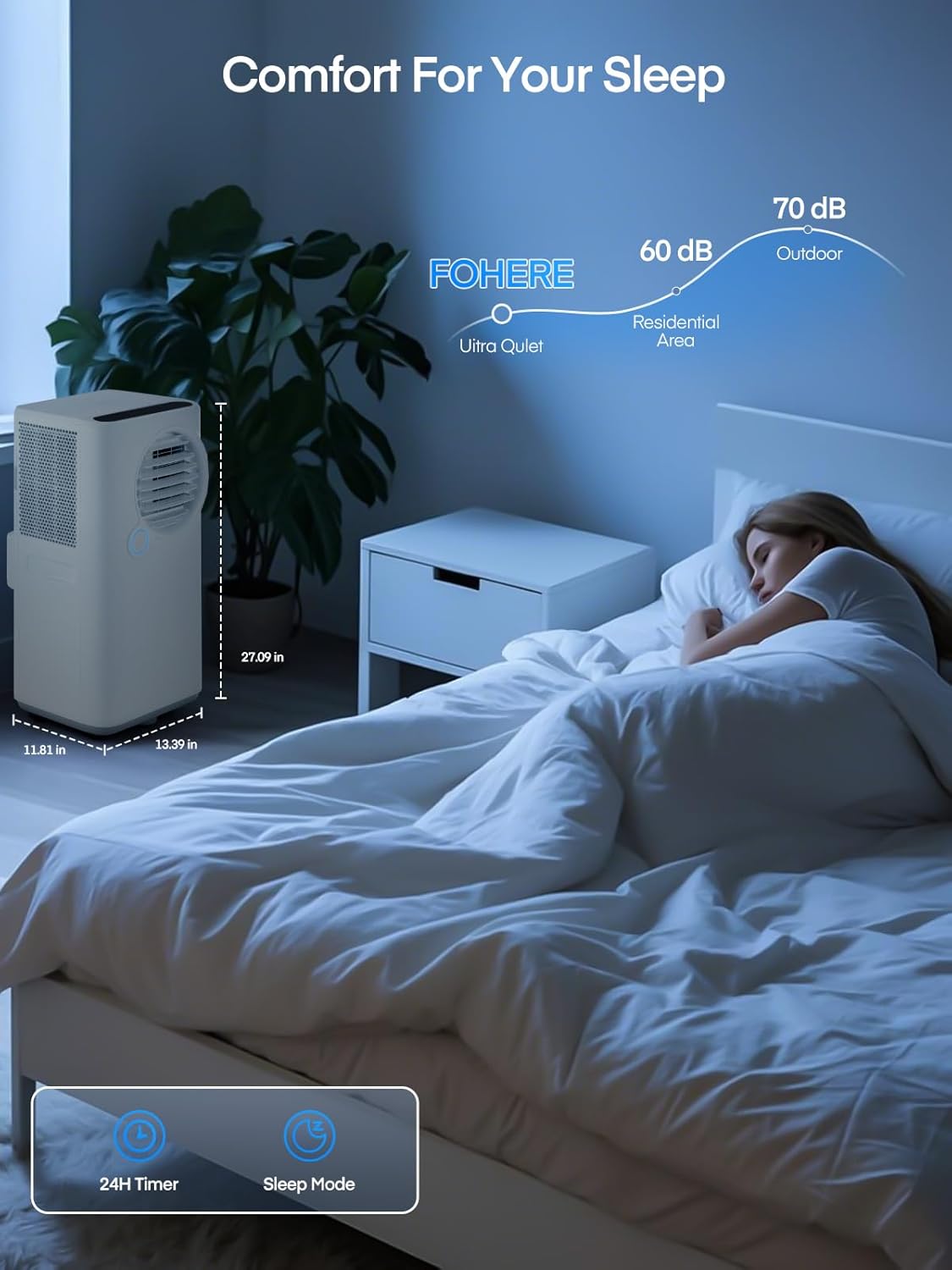 FOHERE 8000 BTU Portable Air Conditioner for Room and Heater up to 365 Sq.Ft, 5 IN 1 All Season AC Portable Air Conditioner with Remote Control and Window Kit Included, White