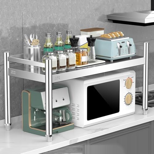 Stainless Steel Over Microwave Shelf, Commercial Countertop Metal Organizing Rack Microwave Stand for Restaurant, Bar, Utility Room, Kitchen and Garage