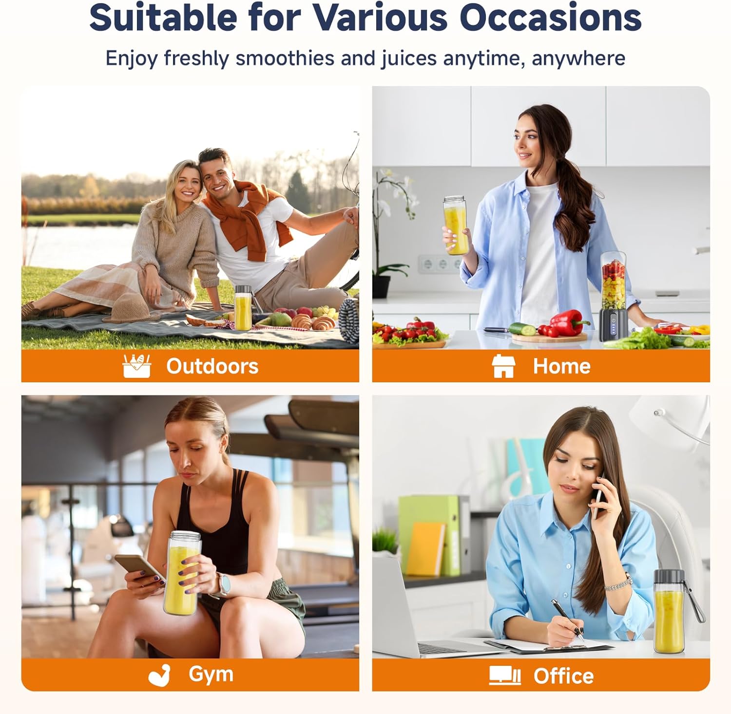 COKUNST 17Oz Portable Blender for Shakes and Smoothies, USB Rechargeable Smoothie Blenders with 6 Blades, Mini Mixer Personal Blender Juicer with Extra Handle Lid for Travel Gym Picnic Office, Grey