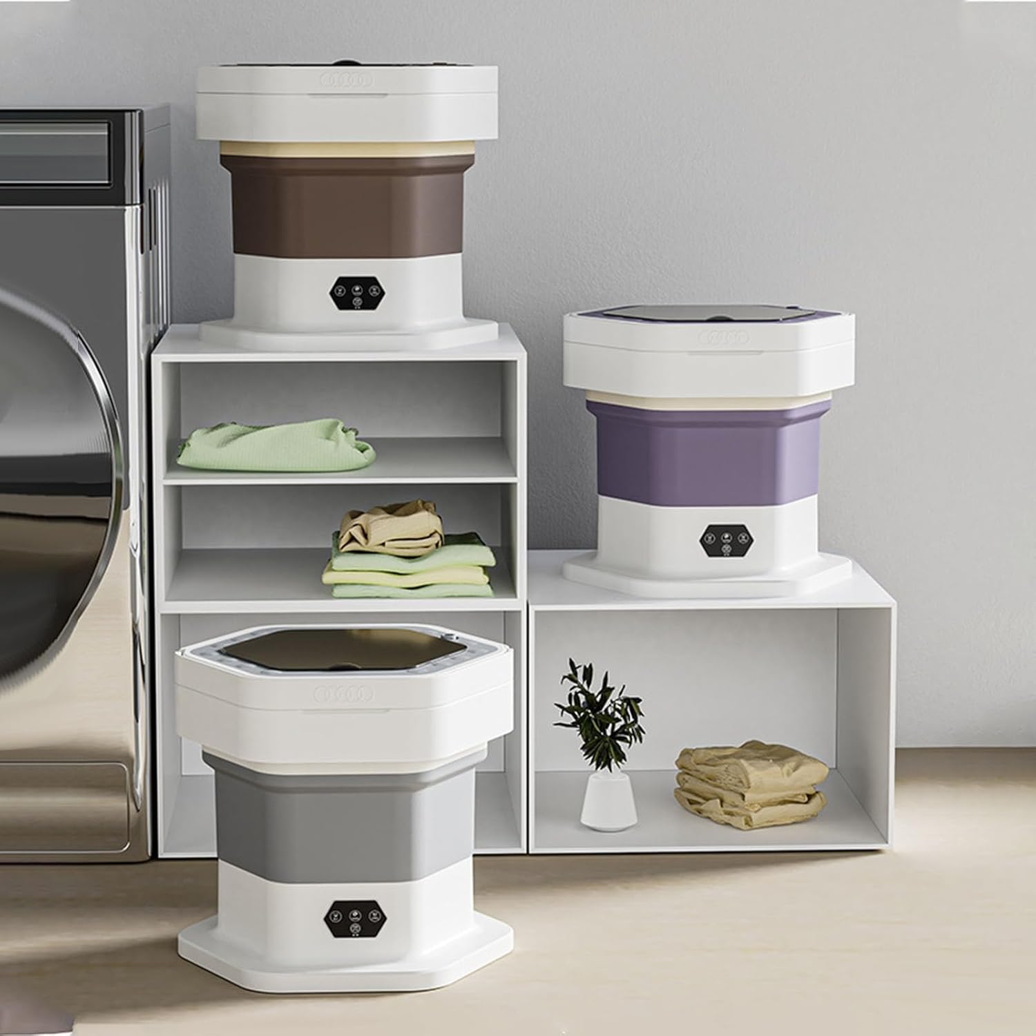 Compact Miniature Laundry Washer, 8L Foldable Washer Spin Dryer, Portable Washing Machine, Small Daily Laundry for Underwear Baby Clothes (Khaki)