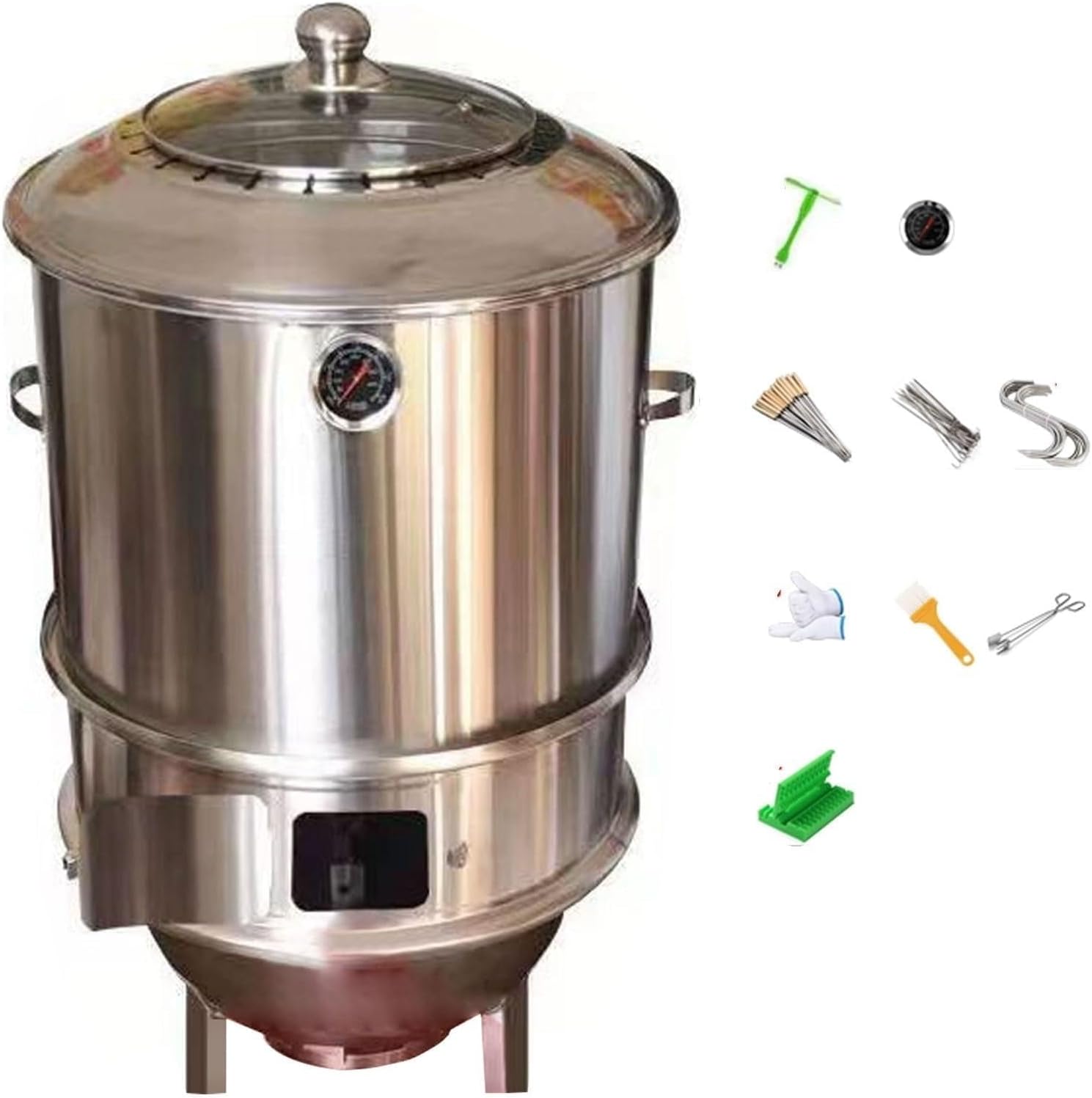 Smoker Stainless Steel Surround Charcoal Kebab Grill Equipped with Temperature Gauge and Grill Rack 360° All-around Grilling 42cm Diameter Portable Smokeless Barbecue Barrel(42 * 83cm)