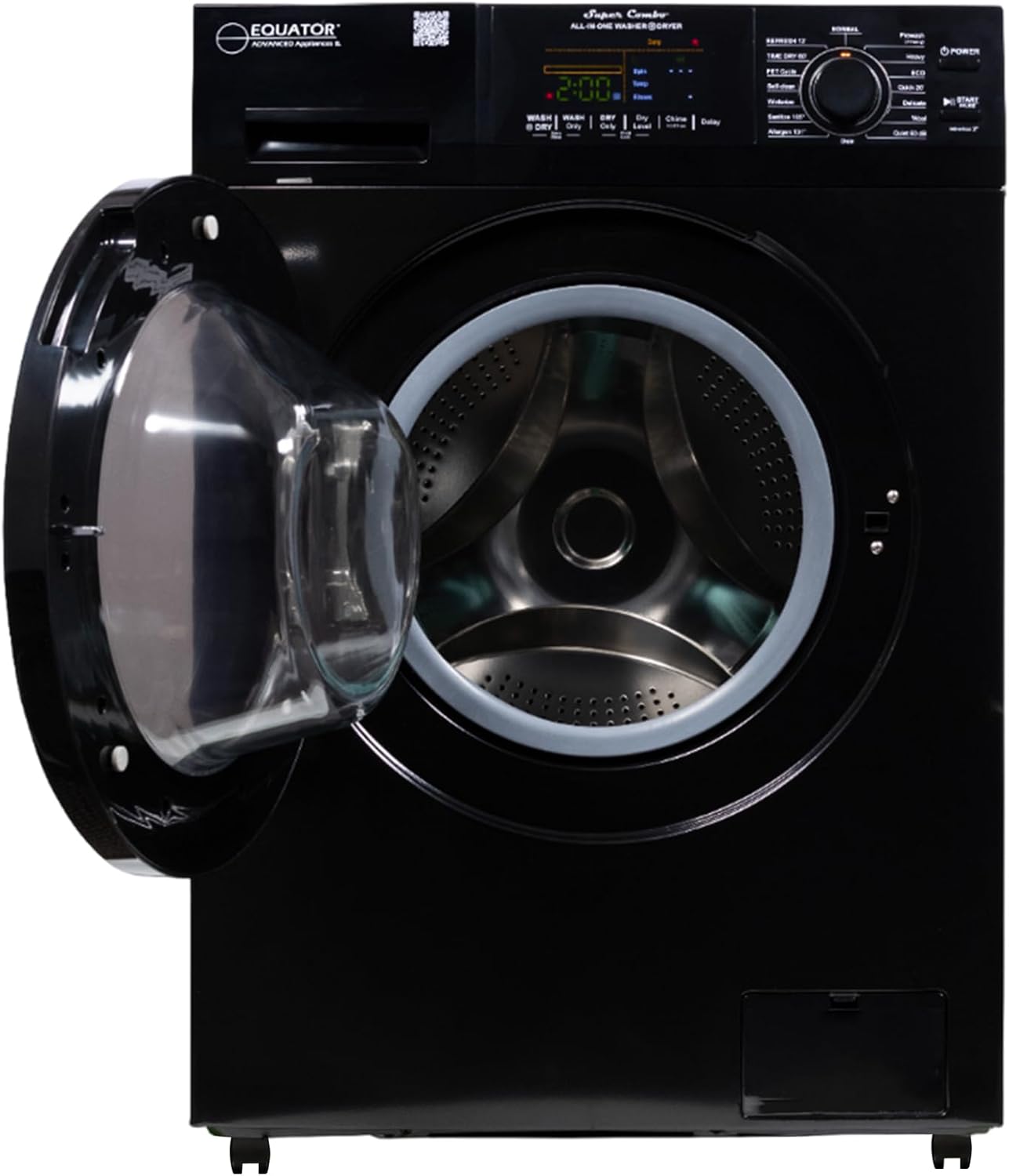 Equator All-in-One Washer Dryer VENTLESS/VENTED PET cycle 1.62cf/15lbs+Portability Kit in BLACK