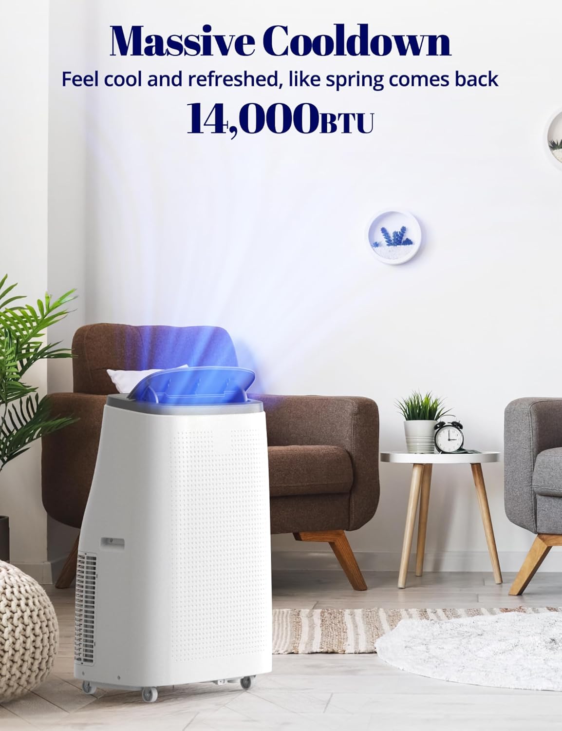 14000 BTU Portable Air Conditioner - 3 in-1 Cooling, Dehumidifier & Fan with Quiet Operation, Sleep Mode, 24H Timer & Energy Savings, for Rooms Up to 700 Sq.Ft, Includes Remote Control, Reusable Filt