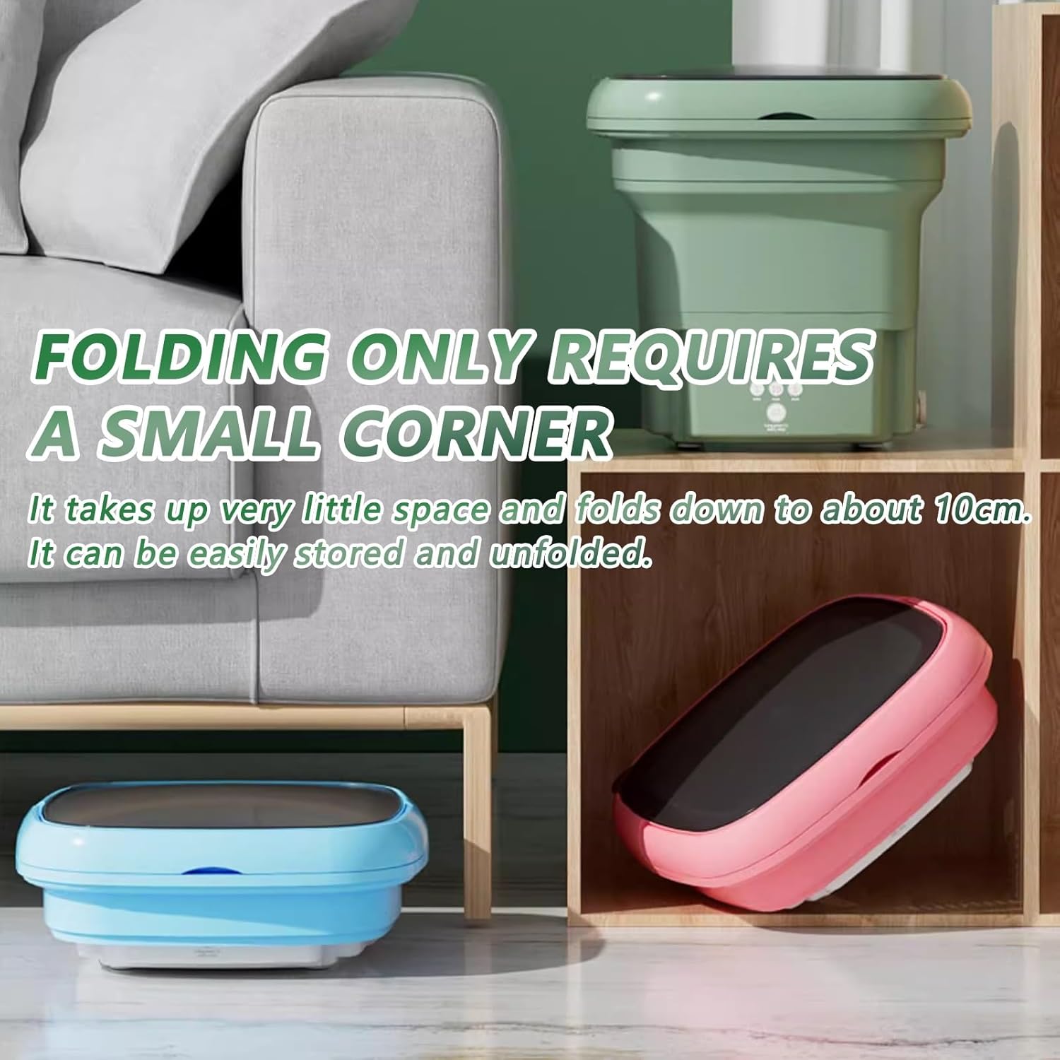 Bucket Washing Machine Underwear Washing Machine 2.8 L Large Capacity 36 w Powerful Motor 3 Cleaning Modes Suitable for Small Clothes(Green)