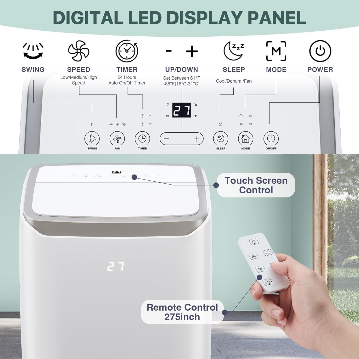 TrailBlaze White Portable 12000 Air Conditioner Cools up to 550 Sq.Ft, Remote Control Air Cooler Auto Swing 3 in 1 AC Unit for Hoom, Office and Bedroom