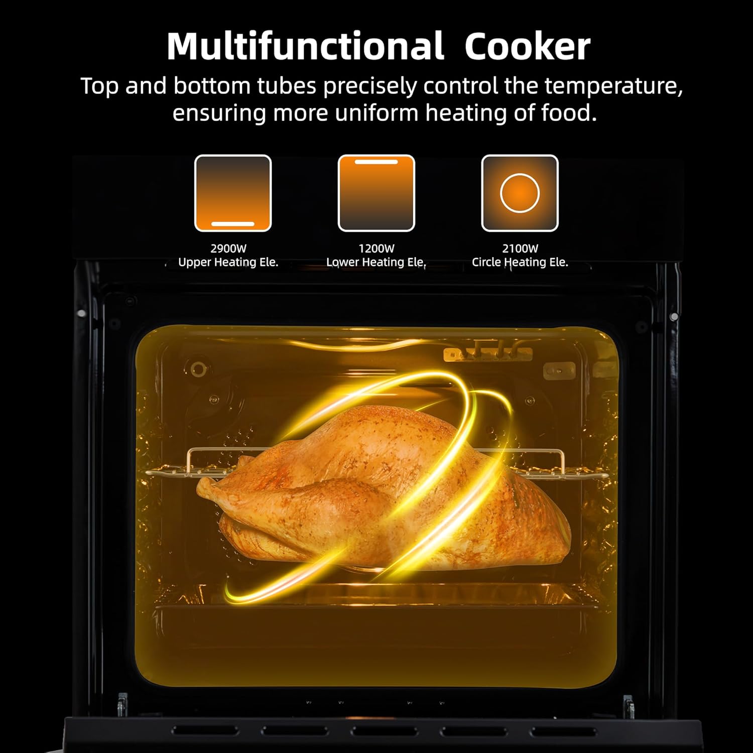 24 Inch Single Wall Oven, Built-in Electric Oven with Convection System & 8 Functions, 2.5 Cu.Ft Capacity, 3000w 240v, Mechanical Knobs Control with Timer