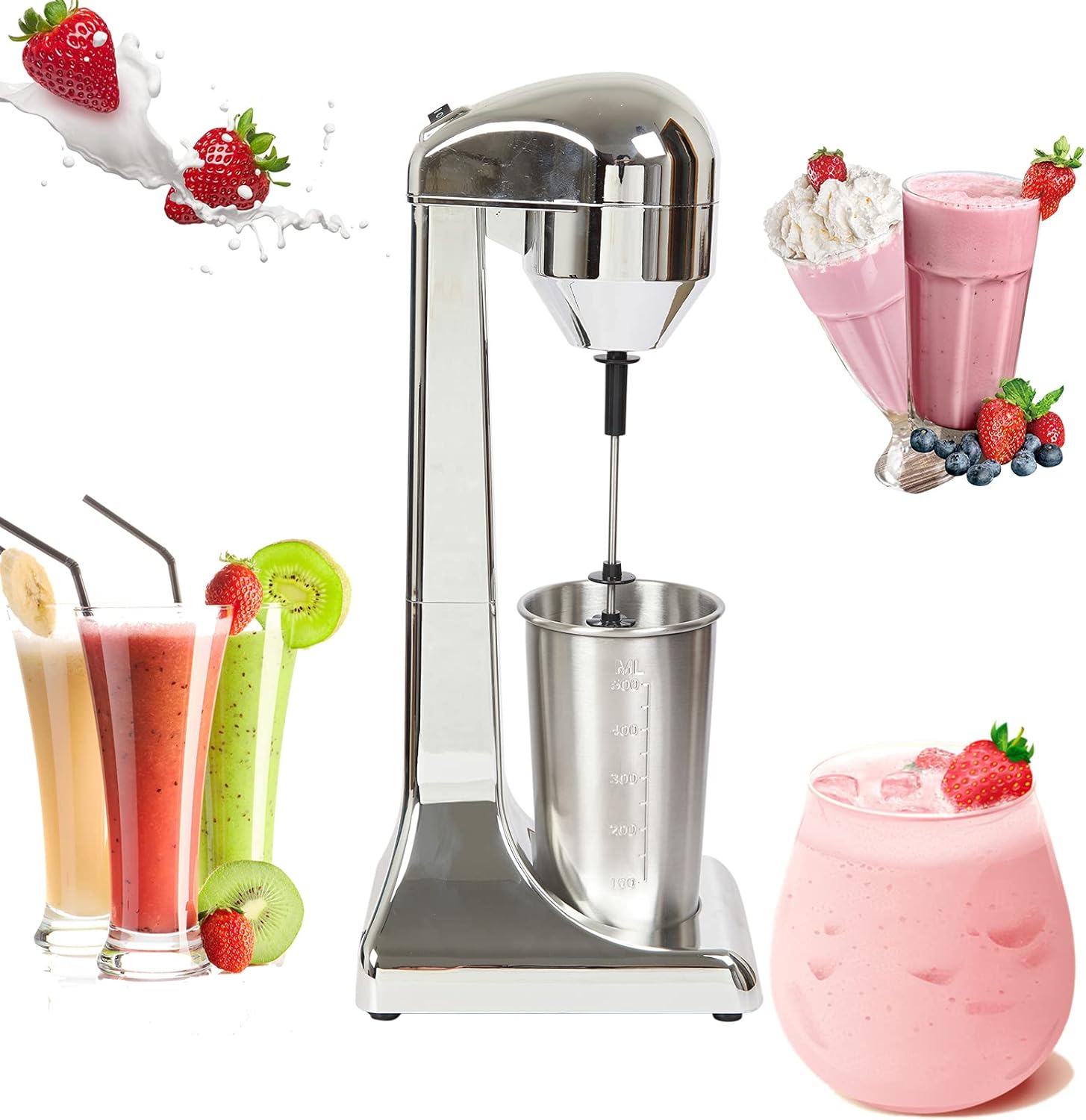 500ml Electric Milkshake Maker Machine 100W Household Commercial Juice Fruit Ice Mixer Single Head Milk Tea Drink Mixer Blenders 110V 23000RPM