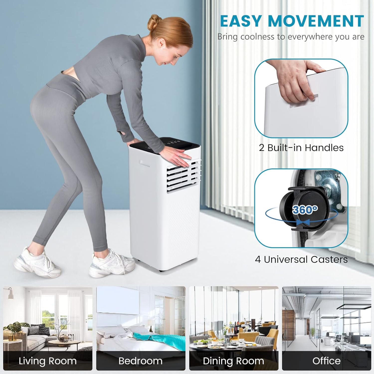 GOFLAME Portable Air Conditioner, 8000 BTU Powerful AC Unit with Remote Control and 4 Casters, 3-in-1 Air Cooler & Dehumidifier & Fan with 24H Timer, Child Lock for Living Room, Bedroom, Office, Black