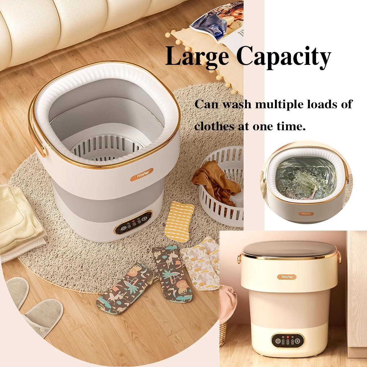 18.5L Portable Washing Machine 2 In 1 Foldable Washing Machine Convenience And Efficiency 12.6 * 12.2 * 13.4in Small Washer For Home Travel & Tiny Spaces(Beige)