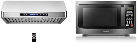 COSMO COS-QS75 30 in. Under Cabinet Range Hood with 500 CFM, Permanent Filters, LED Lights & TOSHIBA EM131A5C-BS Countertop Microwave Ovens 1.2 Cu Ft