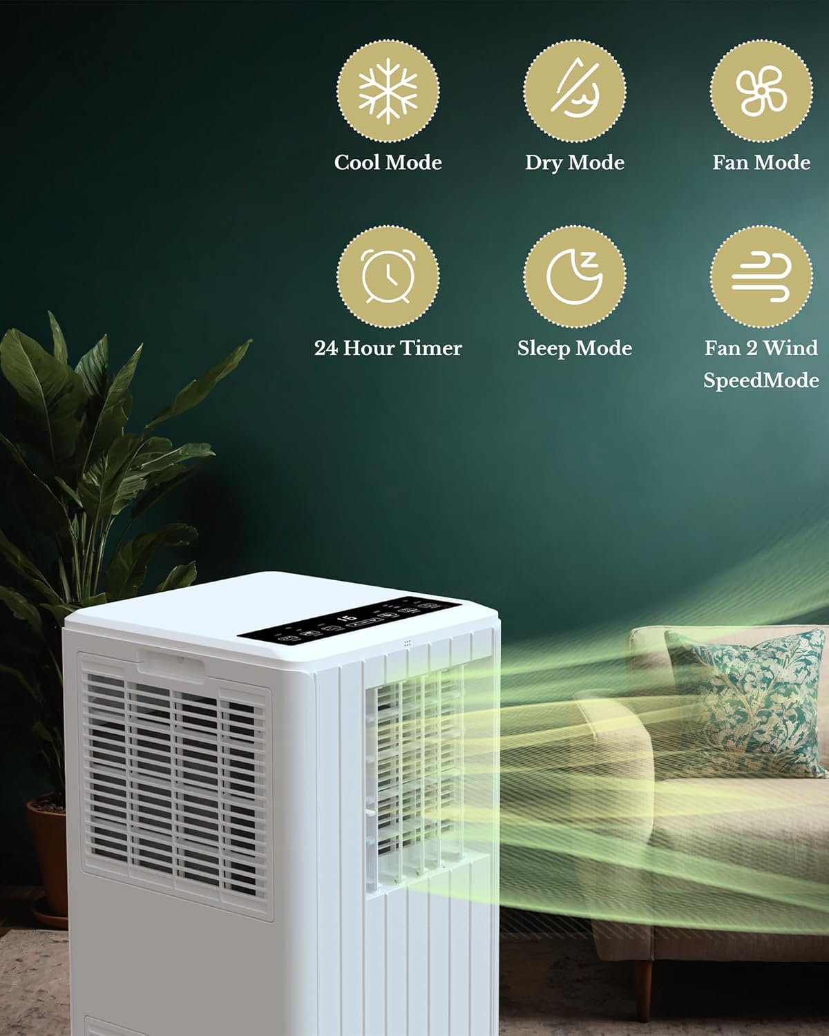 8000 BTU Portable Air Conditioner 3 in 1 with Remote Control & Dual Motors & Auto Swing & Sleep Mode,Dehumidifier & Fan Modes,Free Standing Cooling AC Unit For Home Up To 350 Sq.Ft,JHS,White