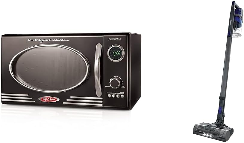 Nostalgia Retro Countertop Microwave Oven & Shark IX141 Pet Cordless Stick Vacuum with XL Dust Cup, LED Headlights, Removable Handheld, Crevice Tool, 40min Runtime, Grey/Iris