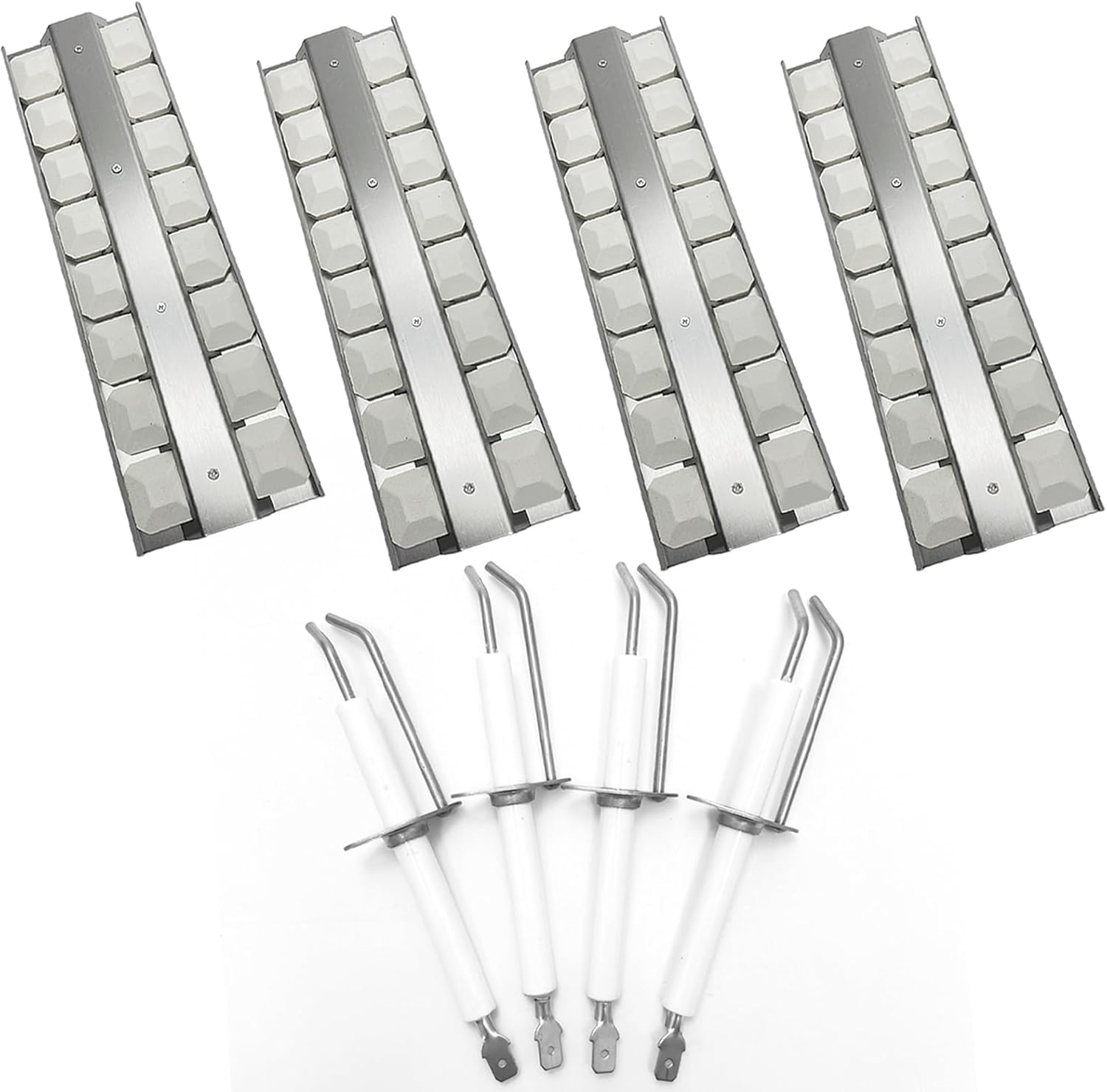 Burner Electrode, Electronic igniters and Ceramic Briquette Tray 4 Heat Plates, Burner Cover with briquettes for Viking VGBQ 30 in T Series, VGBQ 41 in T, VGBQ 53 in T Series Gas Grill