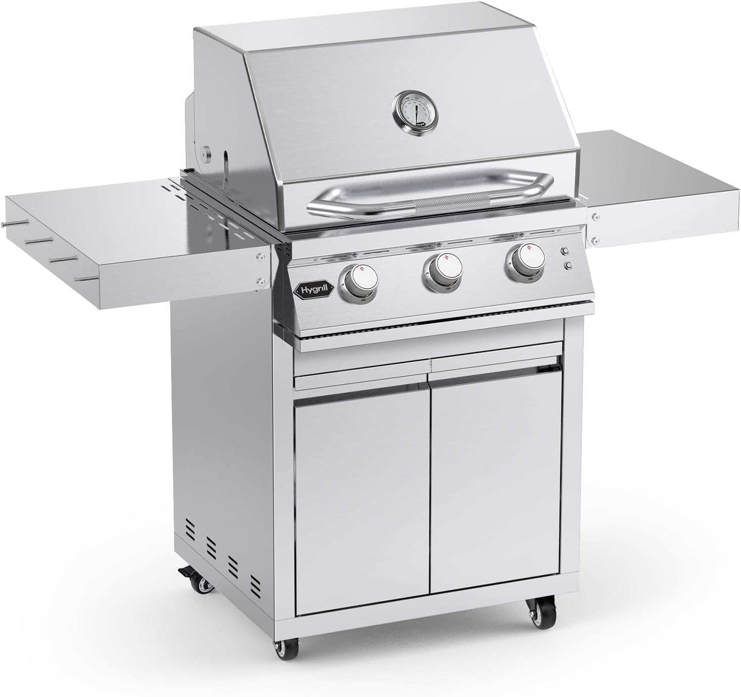 Hygrill Premium 3-Burner Built In Grill and Stainless Steel Cart for Outdoor Kitchen, Liquid Propane