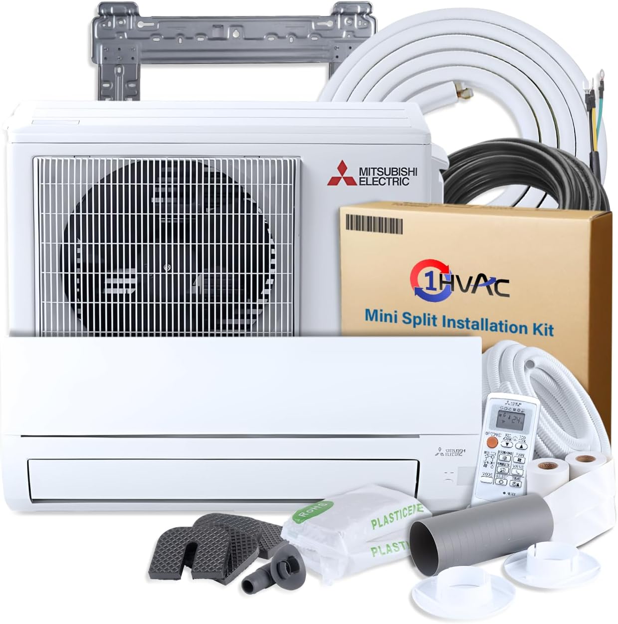 Mitsubishi 18000 BTU 18 SEER2 WX-Series Mini Split Heat Pump System with 15ft Line Set & Installation Kit - R454B Single Zone | Wall Mounted Ductless AC/Heating Unit