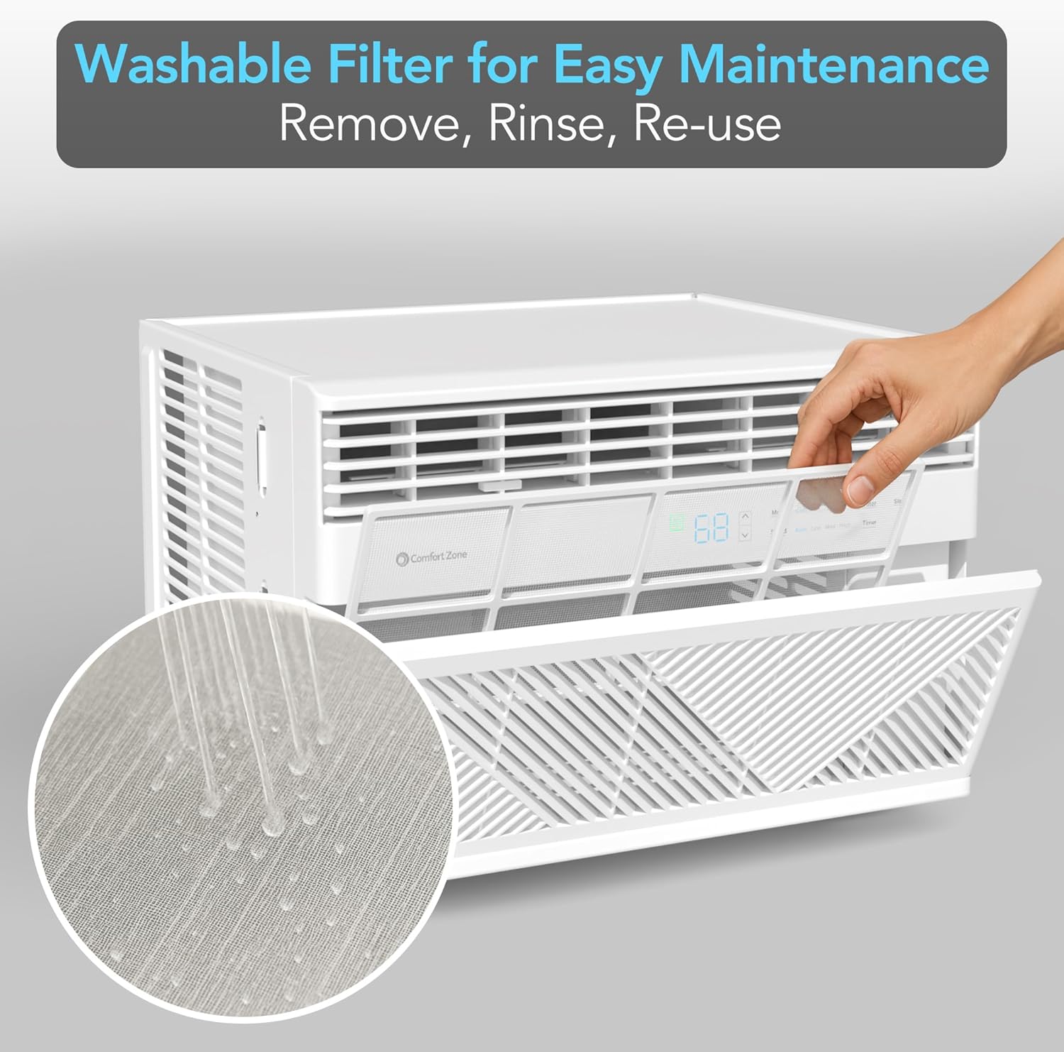 Comfort Zone Window Mounted Smart Wi-Fi Room Air Conditioner with Remote Control, 12,000 BTU, Digital Display, 4 Speed Settings, 4 Mode Settings, 24-Hour Timer, Sleep Setting, and Eco Mode, White