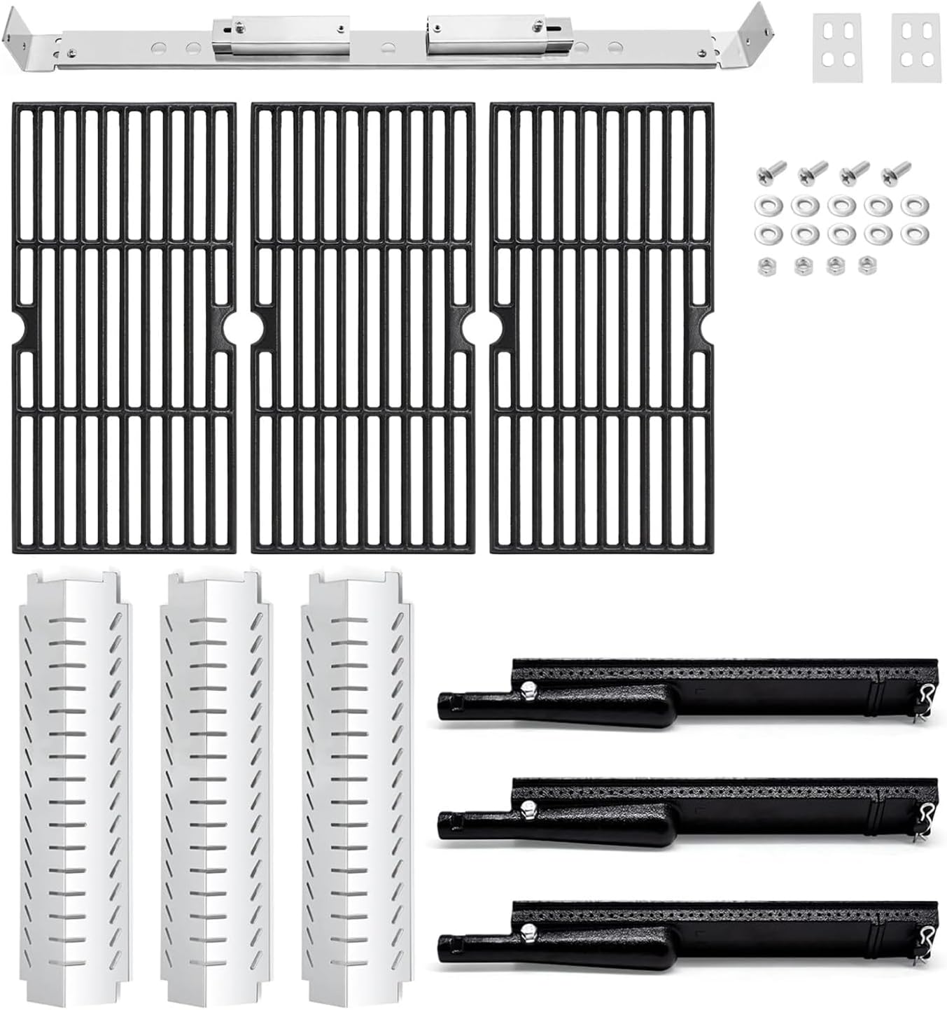 Criditpid Grill Replacement Parts for Charbroil 463240904 Grill, Grill Grates, Heat Plates, Burner Tubes & 80012481 Burner Support Bracket Rail for Charbroil 463251605, 463251505 Gas Grills.