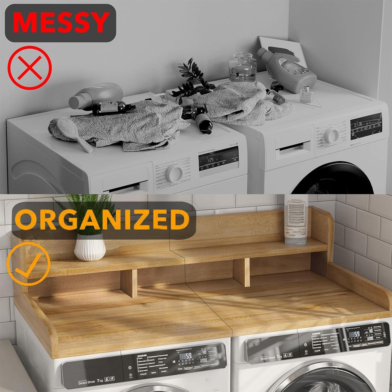 2-Tier Washer Dryer Countertop with Non-Slip Pads Laundry, Laundry Countertop Cover, 54