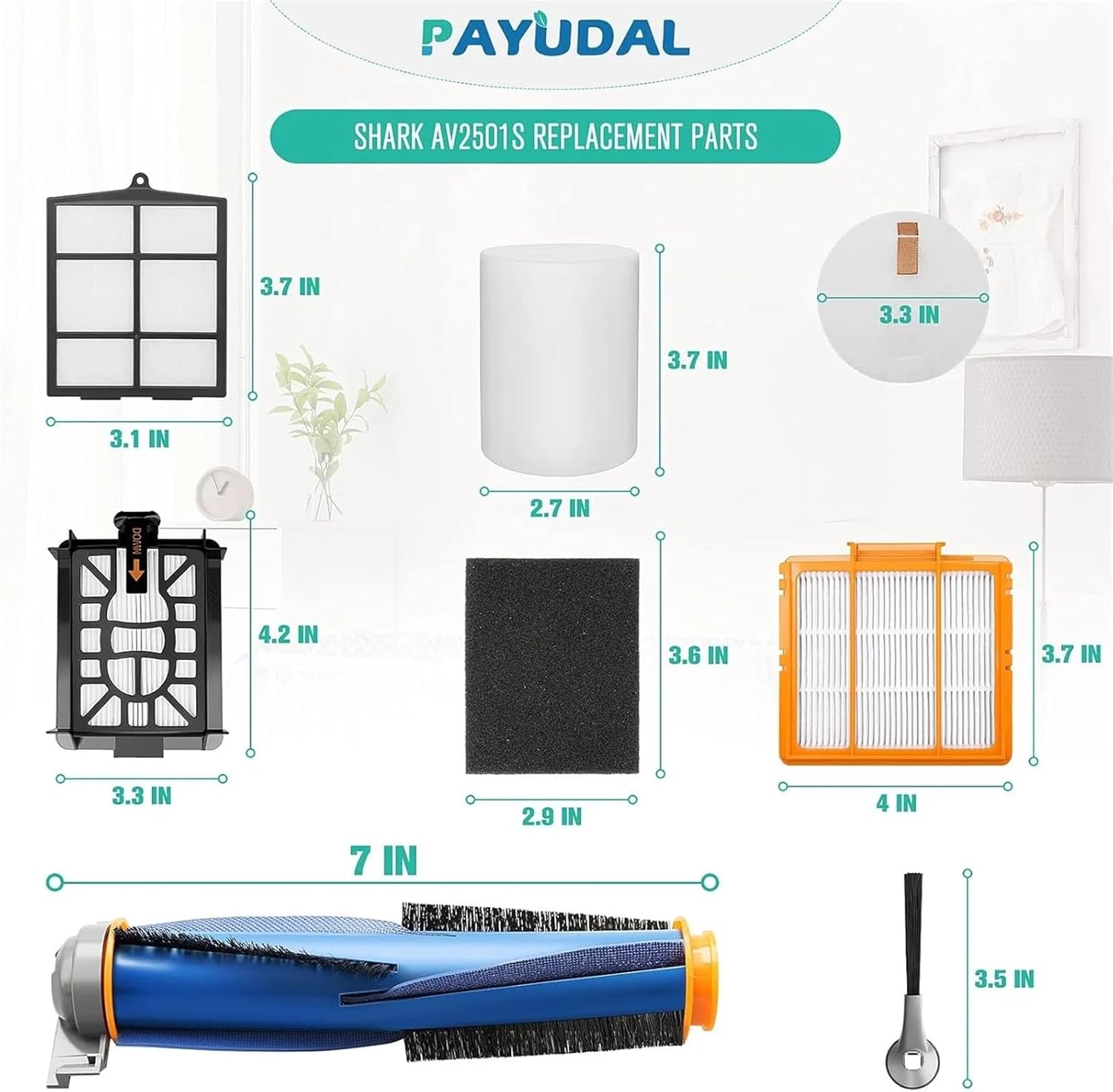 Shark Vacuum Cleaner Replacement Parts Kit with Main Roller Brush Foam/Primary Filter and Sweep Side Brushes for(Parts Kit -23PCS)