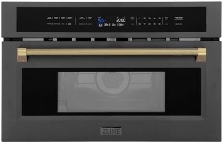 ZLINE Autograph Edition 30 in. 1.6 cu ft. Built-in Convection Microwave Oven in Black Stainless Steel and Champagne Bronze Helix Handle (MWOZ-30-BS-KCB)